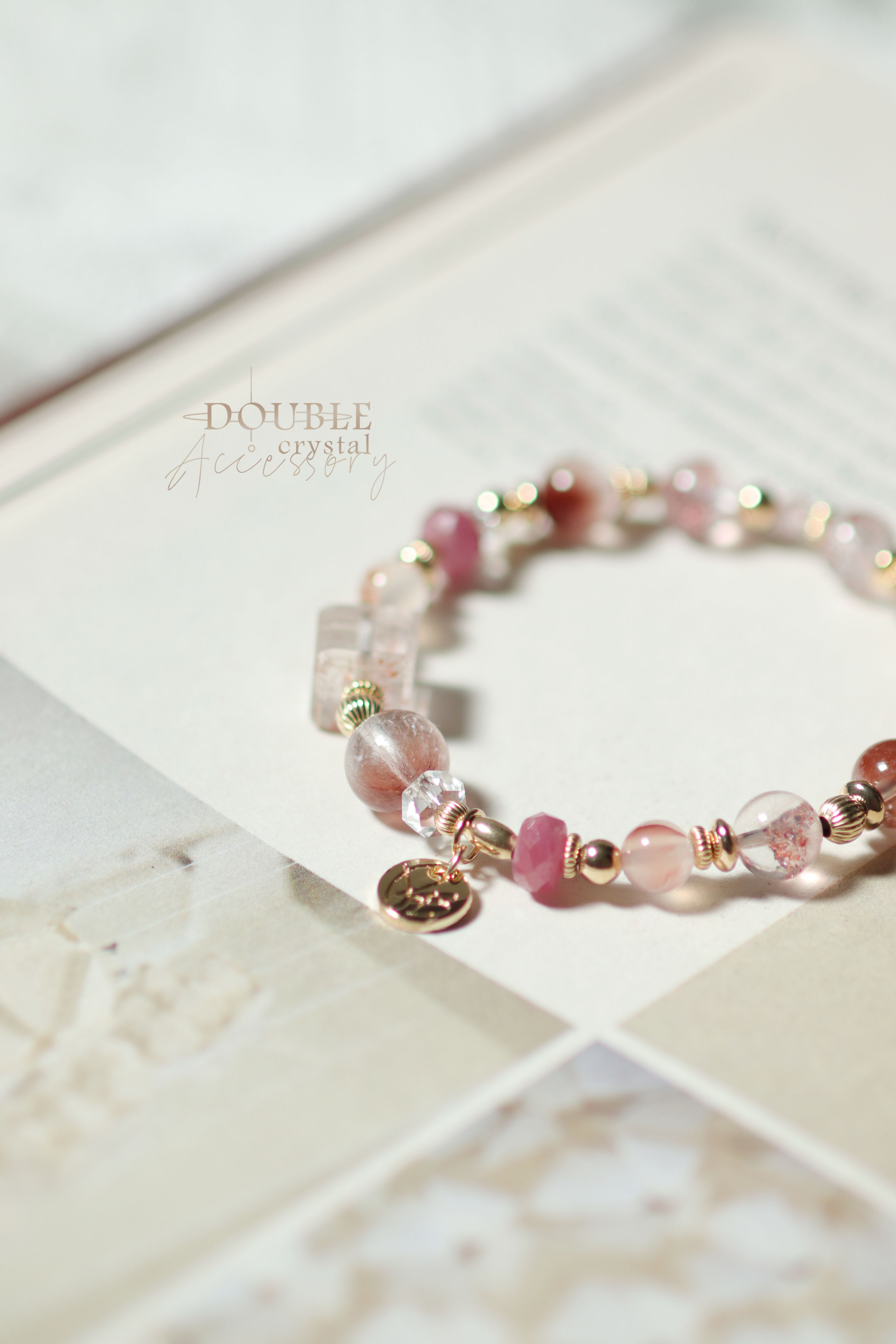 限量｜被時光記憶：金草莓超七．乾燥玫瑰兔毛．草莓晶．紅寶石．冰飄南紅瑪瑙