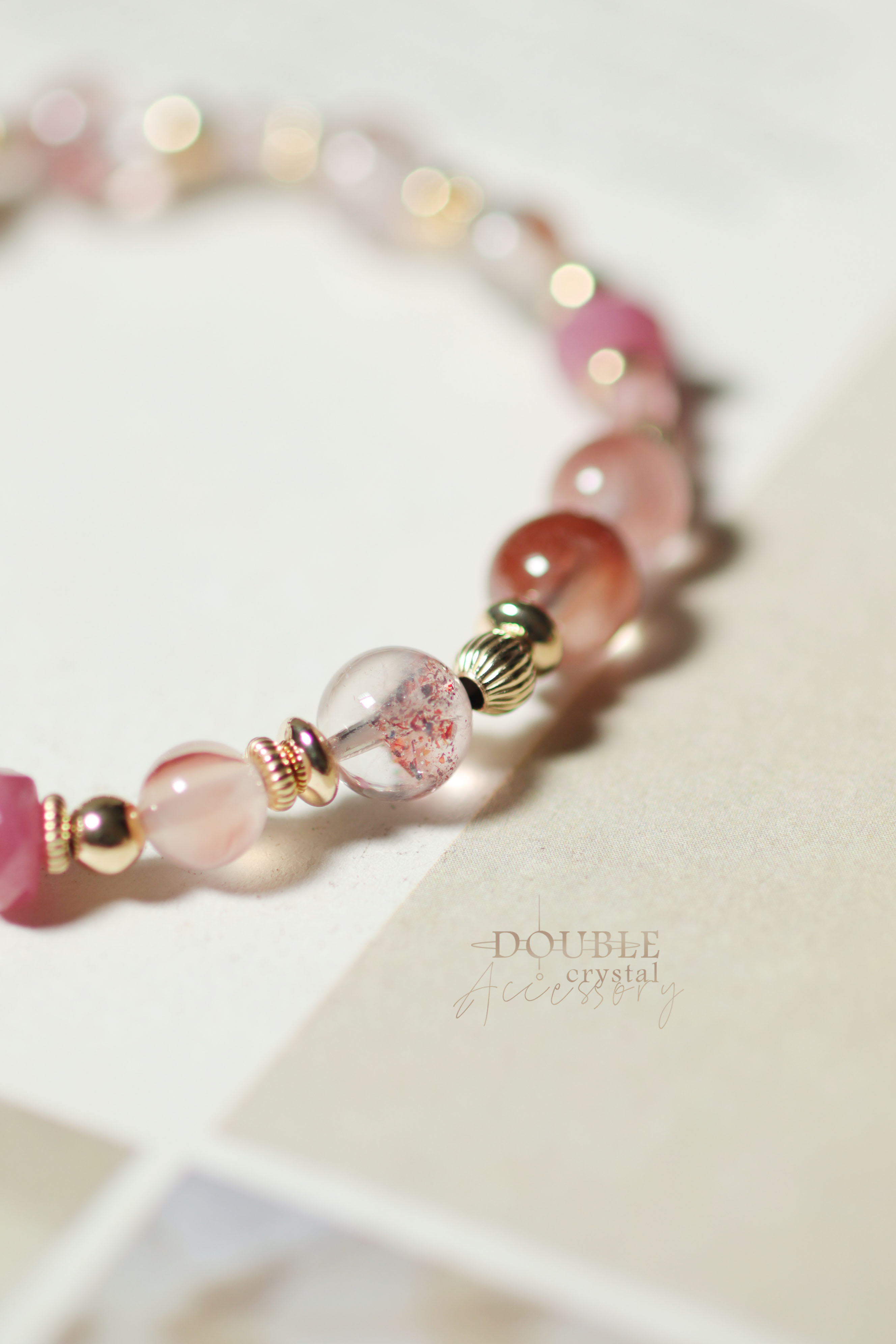 限量｜被時光記憶：金草莓超七．乾燥玫瑰兔毛．草莓晶．紅寶石．冰飄南紅瑪瑙