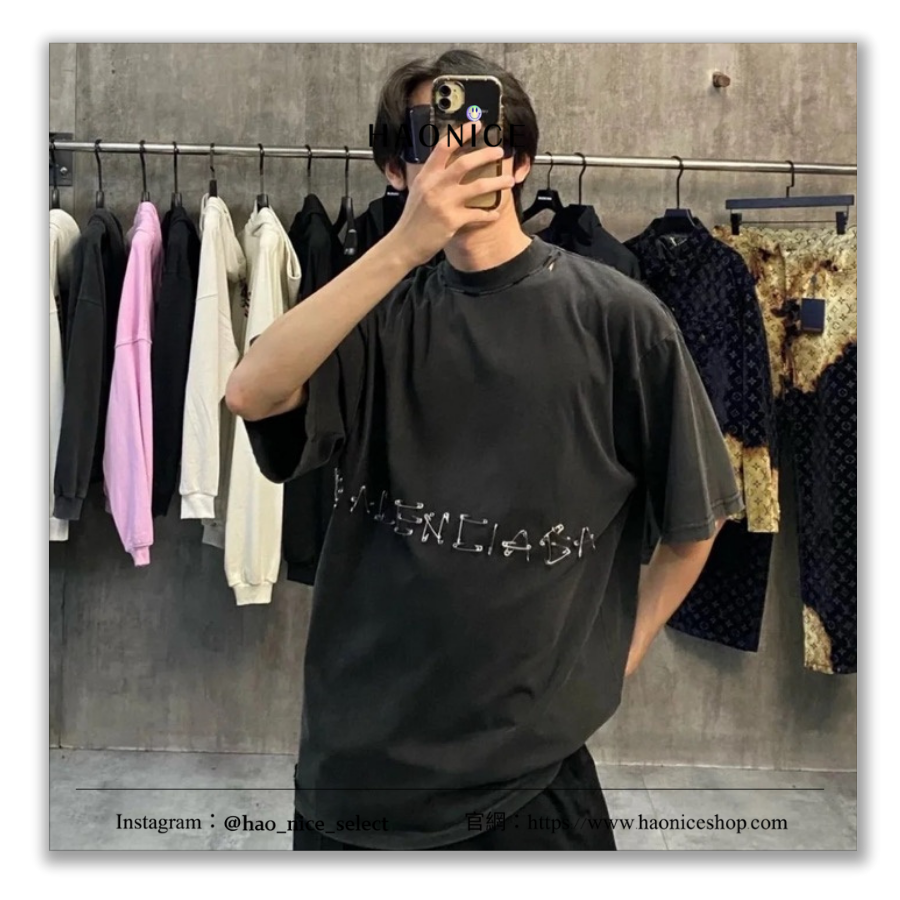 【HAO NICE】時尚尖端✨Balenciaga 巴黎世家 上海經銷商🔥別針🧷logo水洗復古 短袖 短T
