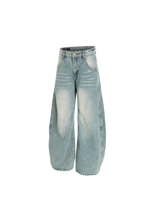 - SIMPLEACTION - baggy版淺色闊腿彎刀牛仔褲