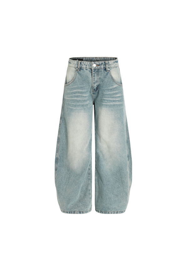 - SIMPLEACTION - baggy版淺色闊腿彎刀牛仔褲