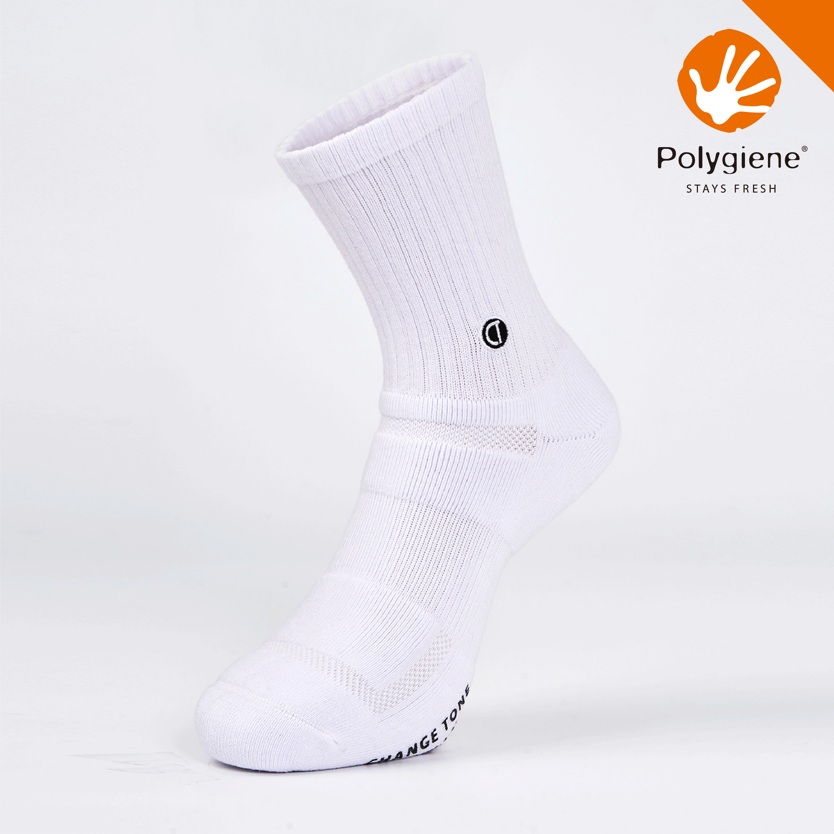 LOGO刺繡運動中筒襪〈白〉