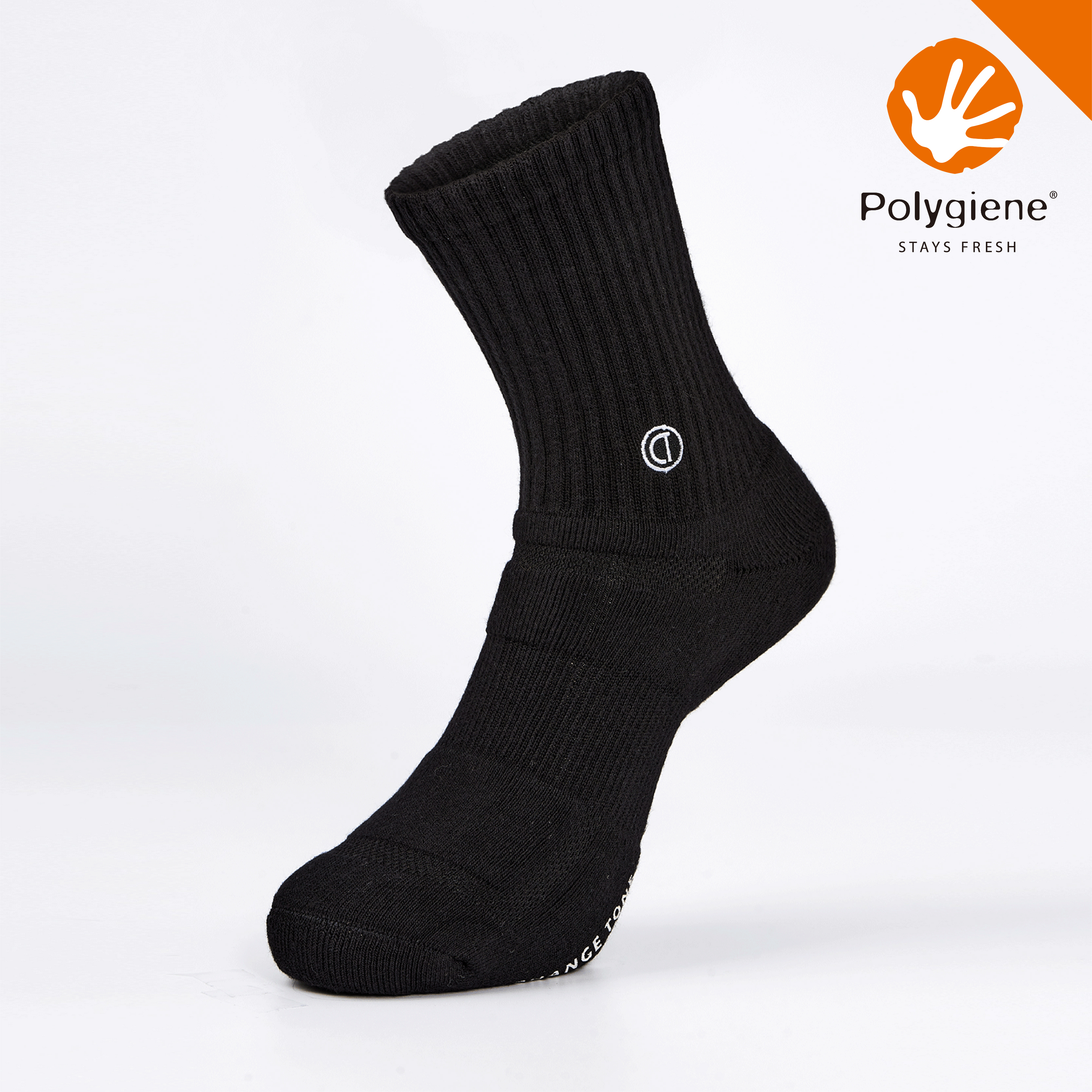 LOGO刺繡運動中筒襪〈黑〉