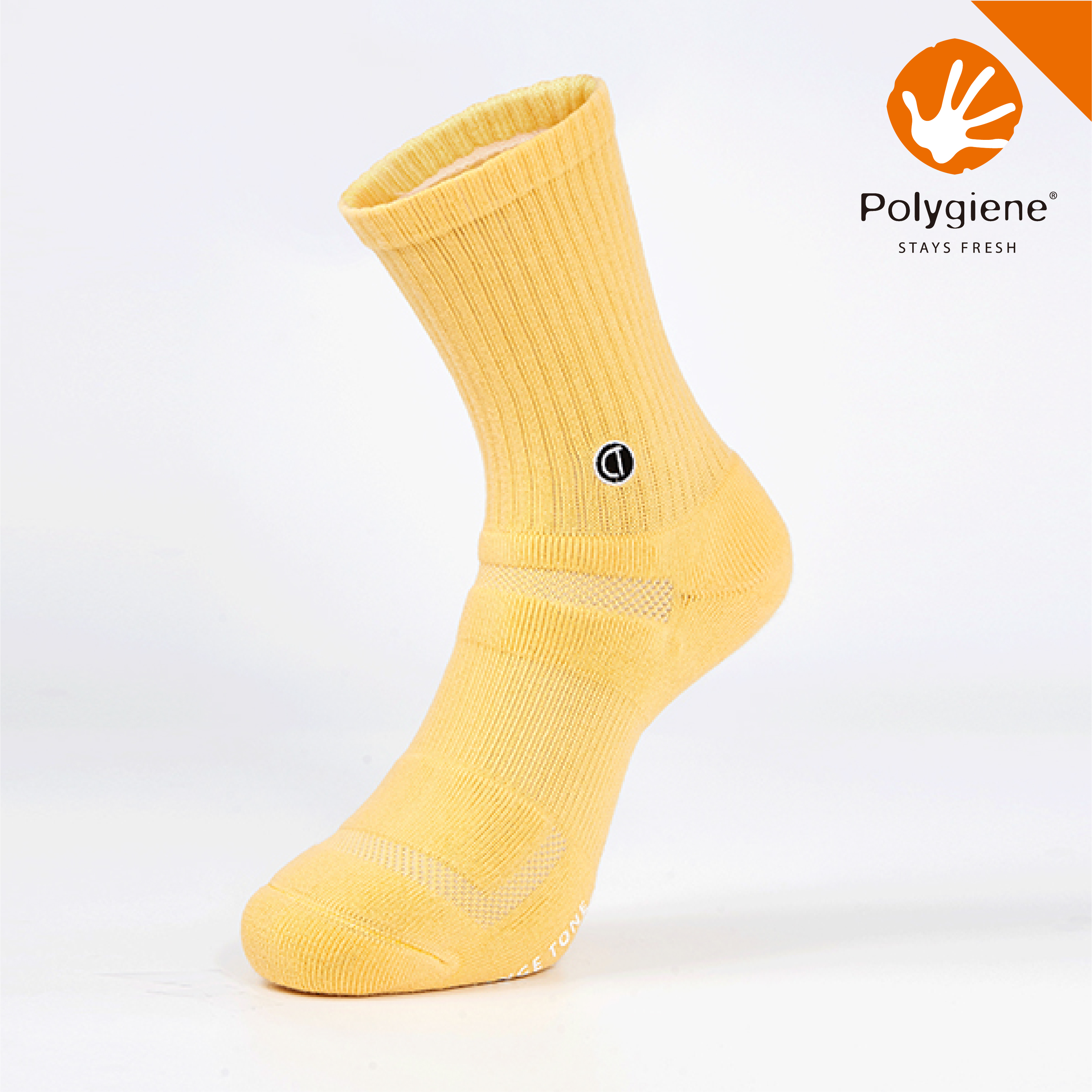 LOGO刺繡運動中筒襪〈黃〉