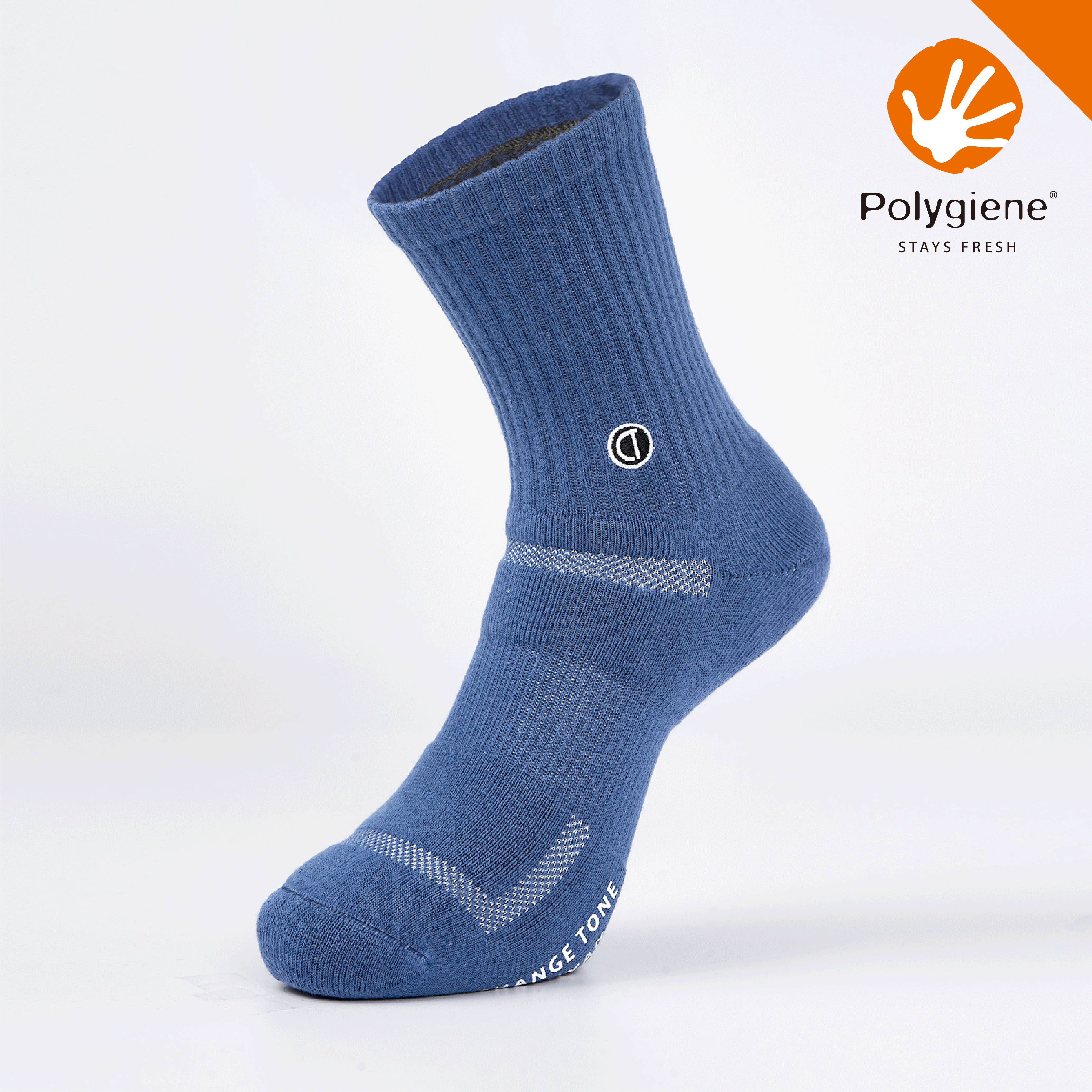 LOGO刺繡運動中筒襪〈藍〉