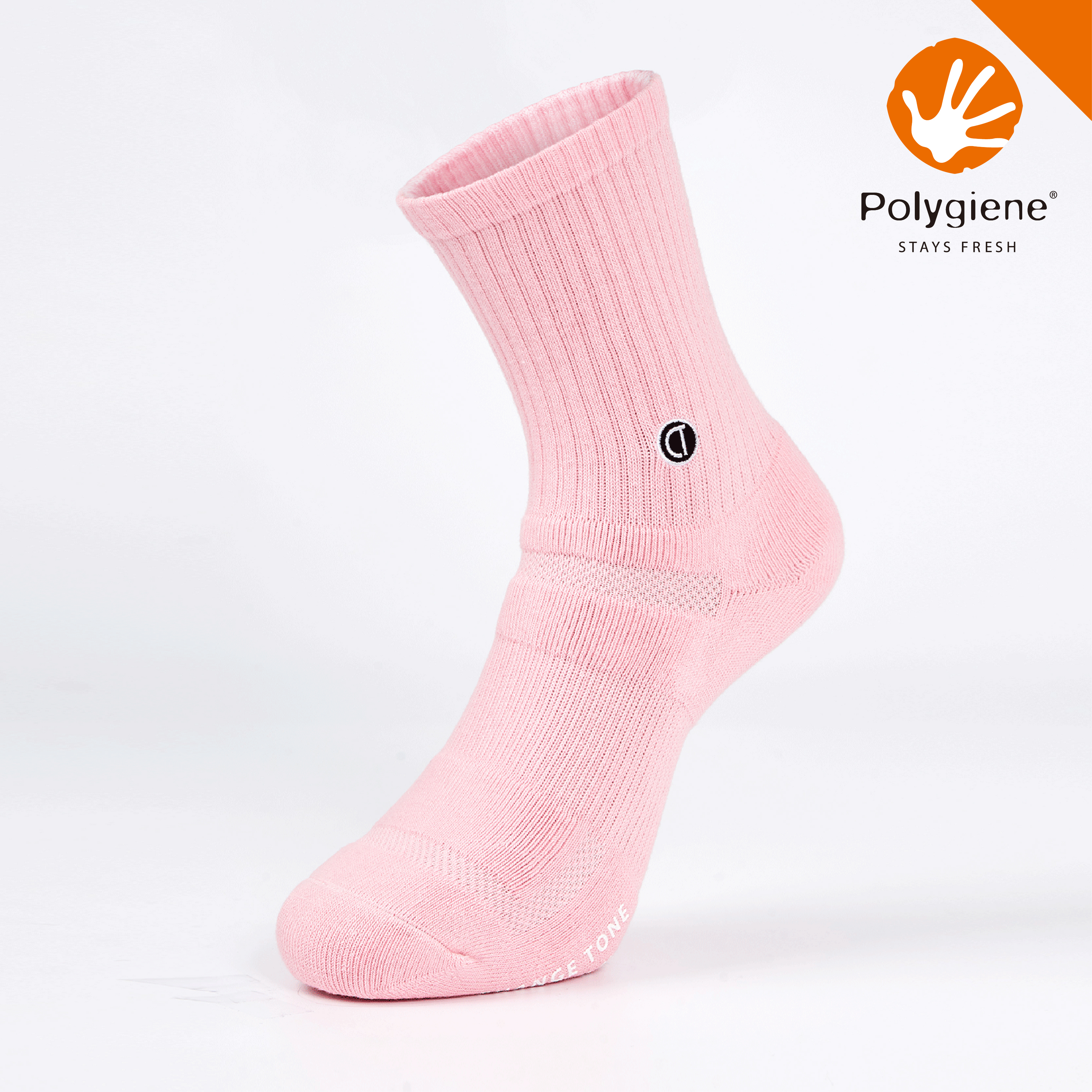 LOGO刺繡運動中筒襪〈粉紅〉