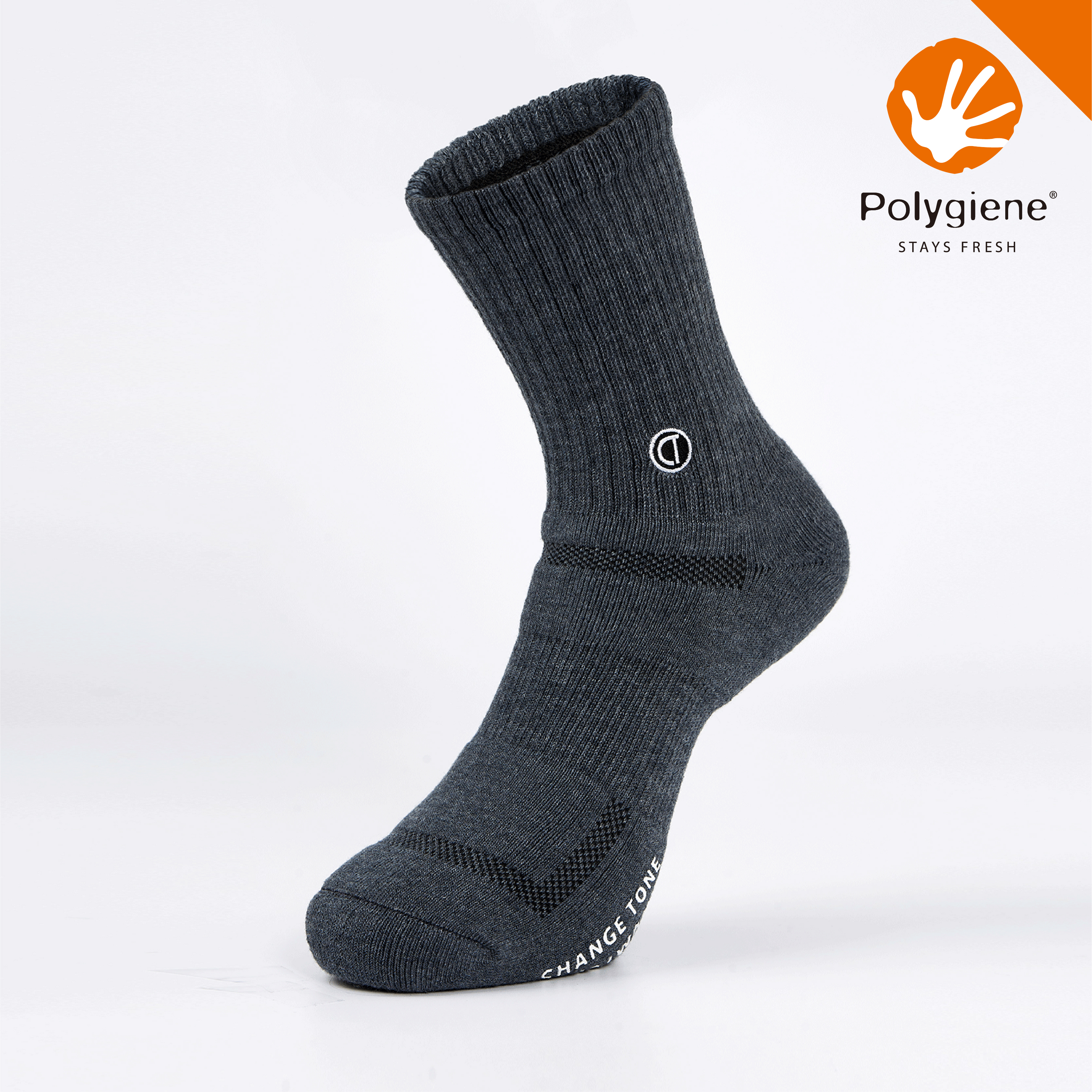 LOGO刺繡運動中筒襪〈深灰〉