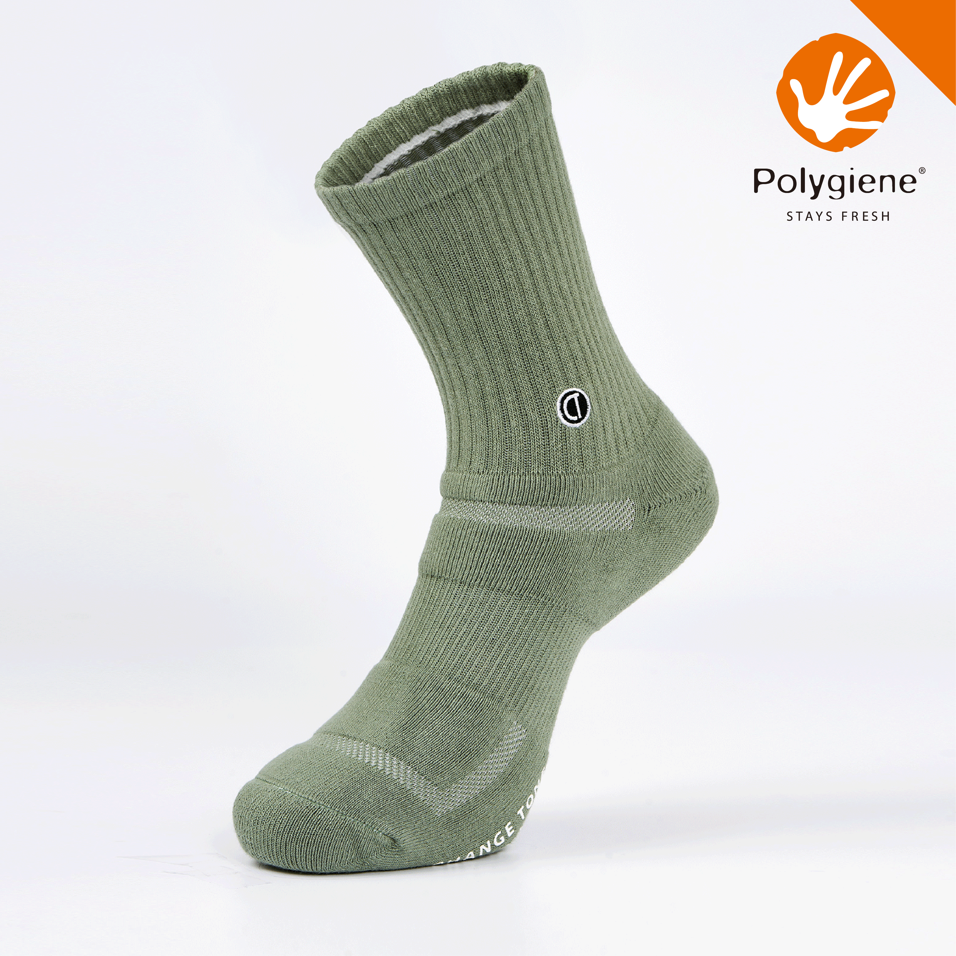 LOGO刺繡運動中筒襪〈灰綠〉