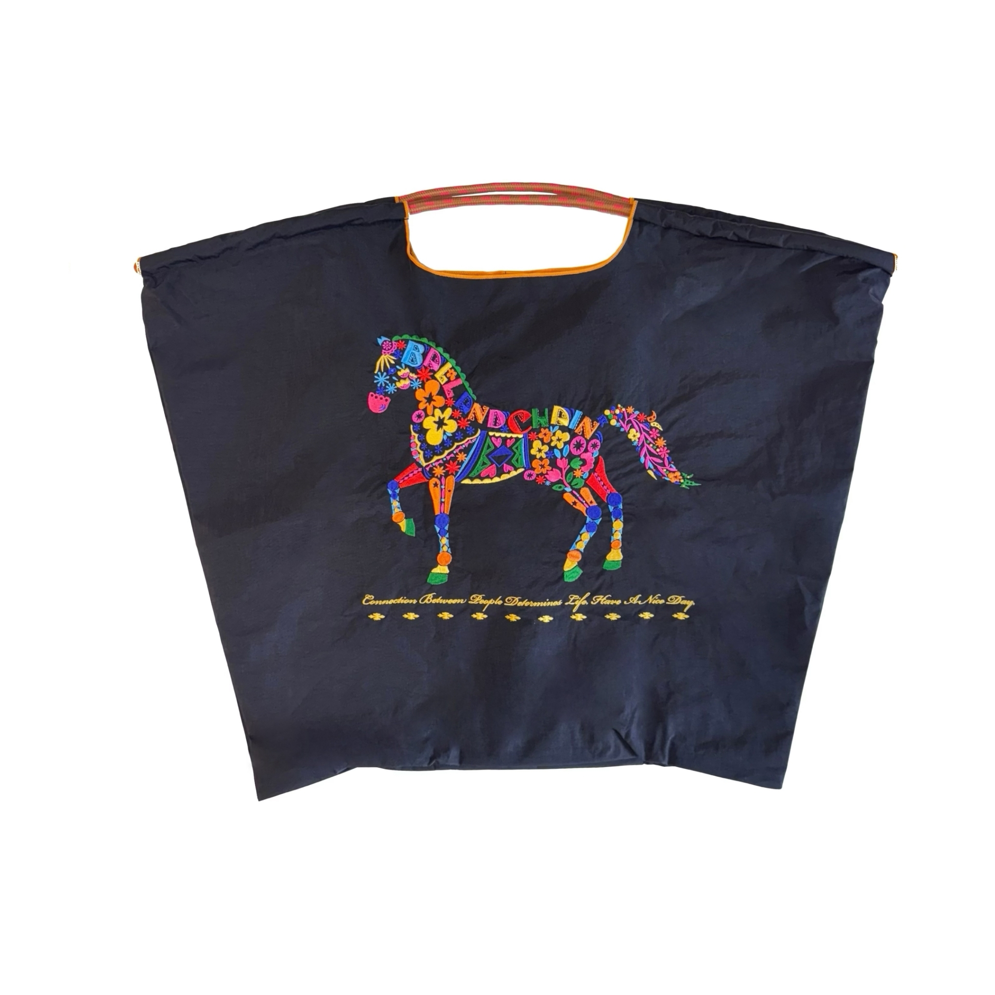 Ball＆Chain 刺繡環保購物袋 L號 - 黑 (30113501)