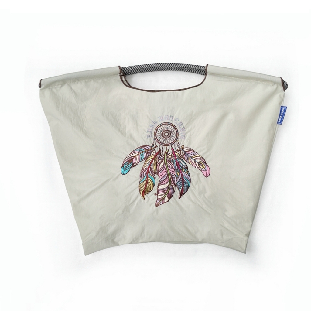 Ball＆Chain 刺繡環保購物袋 L號 - 淺灰 (30112727)