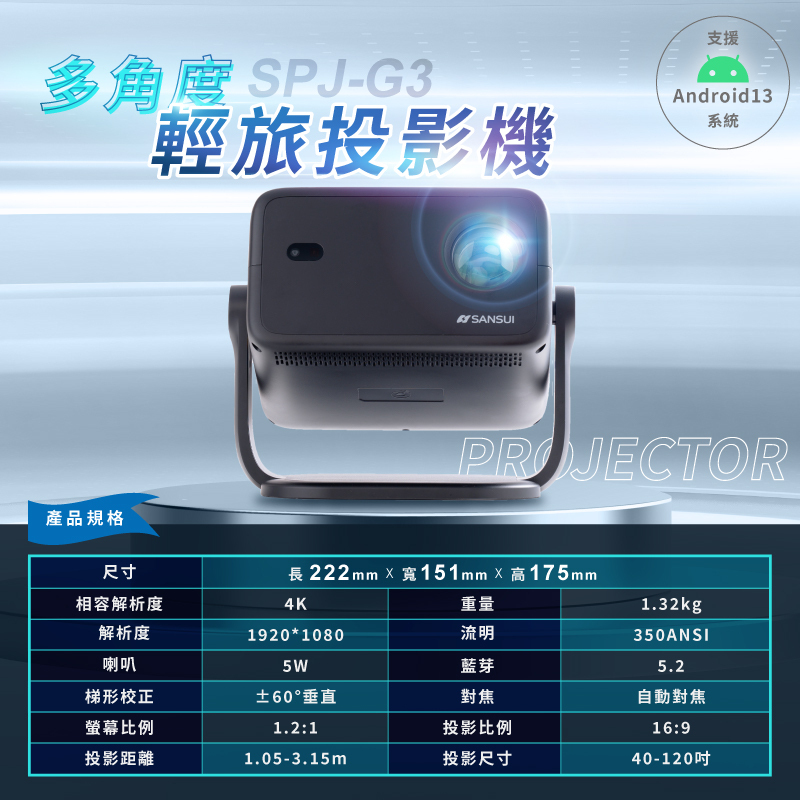 【SANSUI山水】多角度輕投投影機