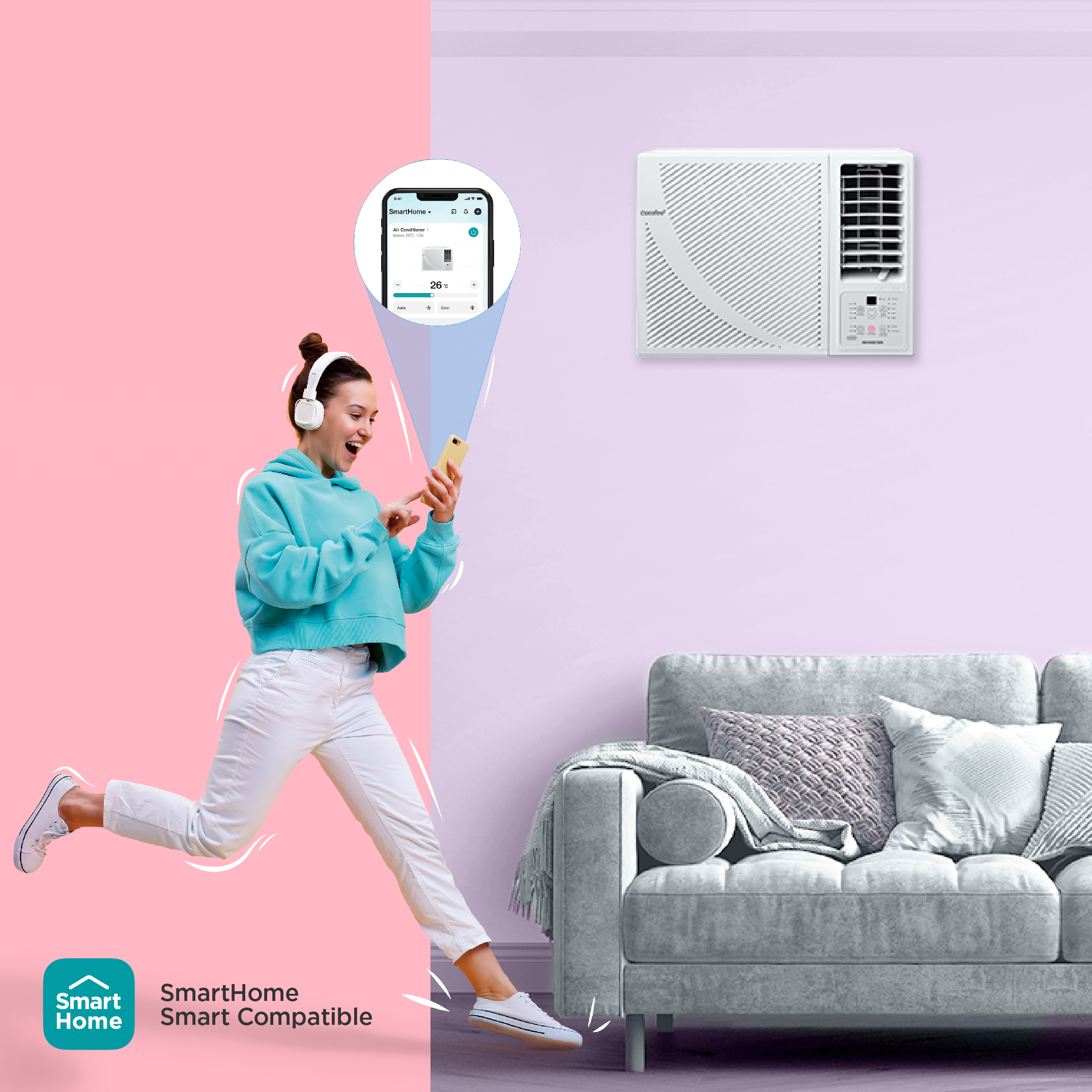 東芝 Comfee   CWF-18CRFN8-AD5‧2匹 R32智能變頻淨冷‧無線搖控‧窗口式冷氣機‧香港行貨,東芝3年全機保養‧