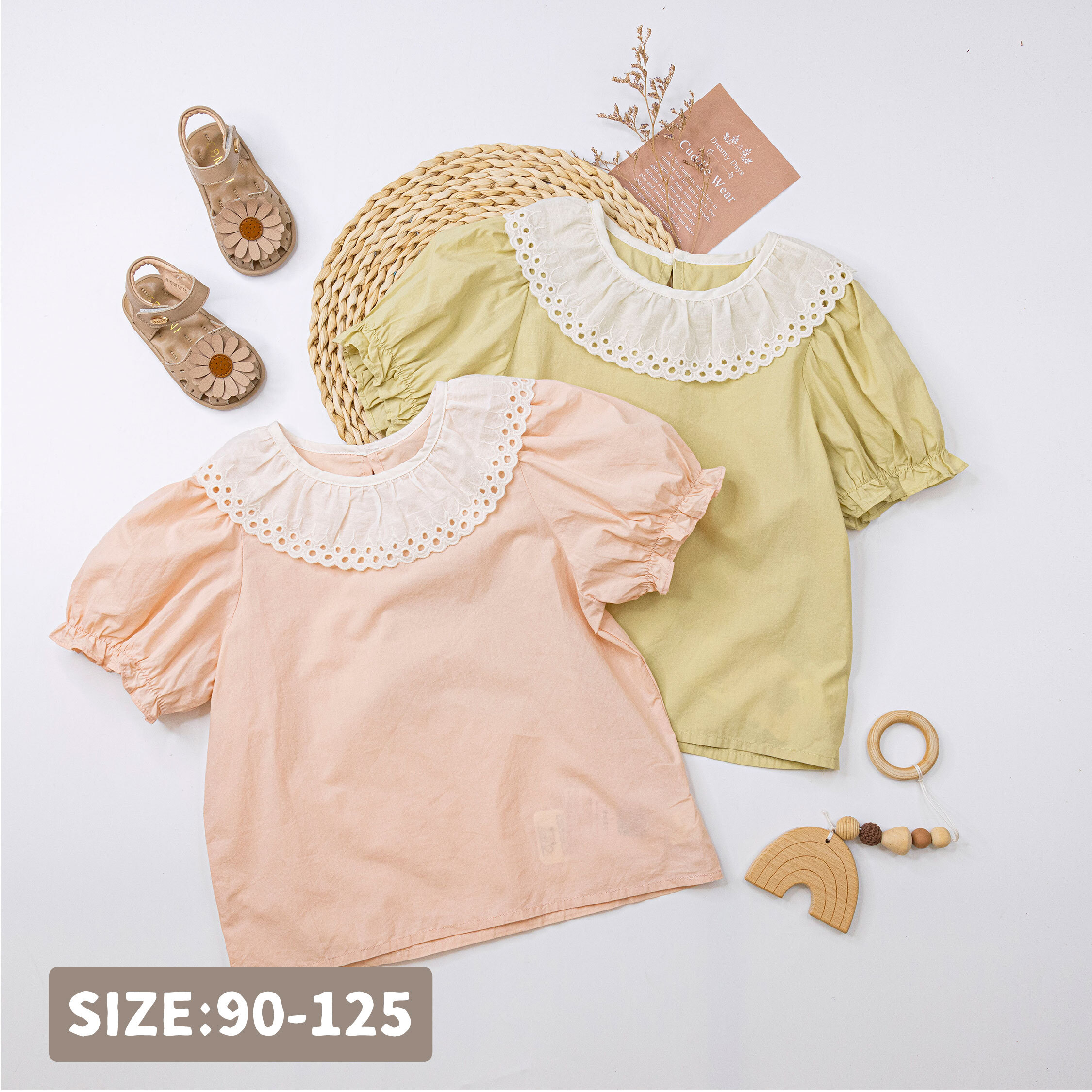 【H50712】氣質花邊領拼接上衣＊二色