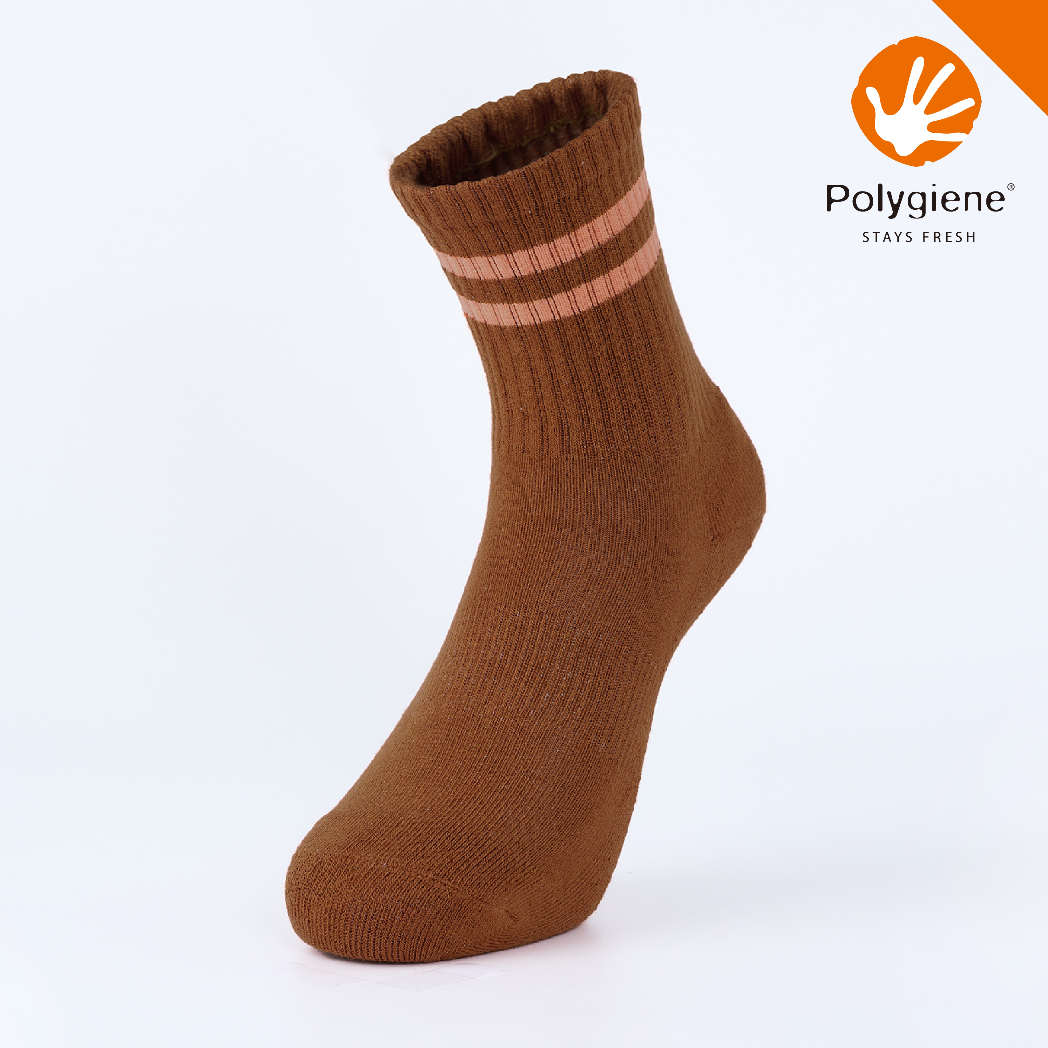 抗菌條紋運動中筒襪〈中咖〉