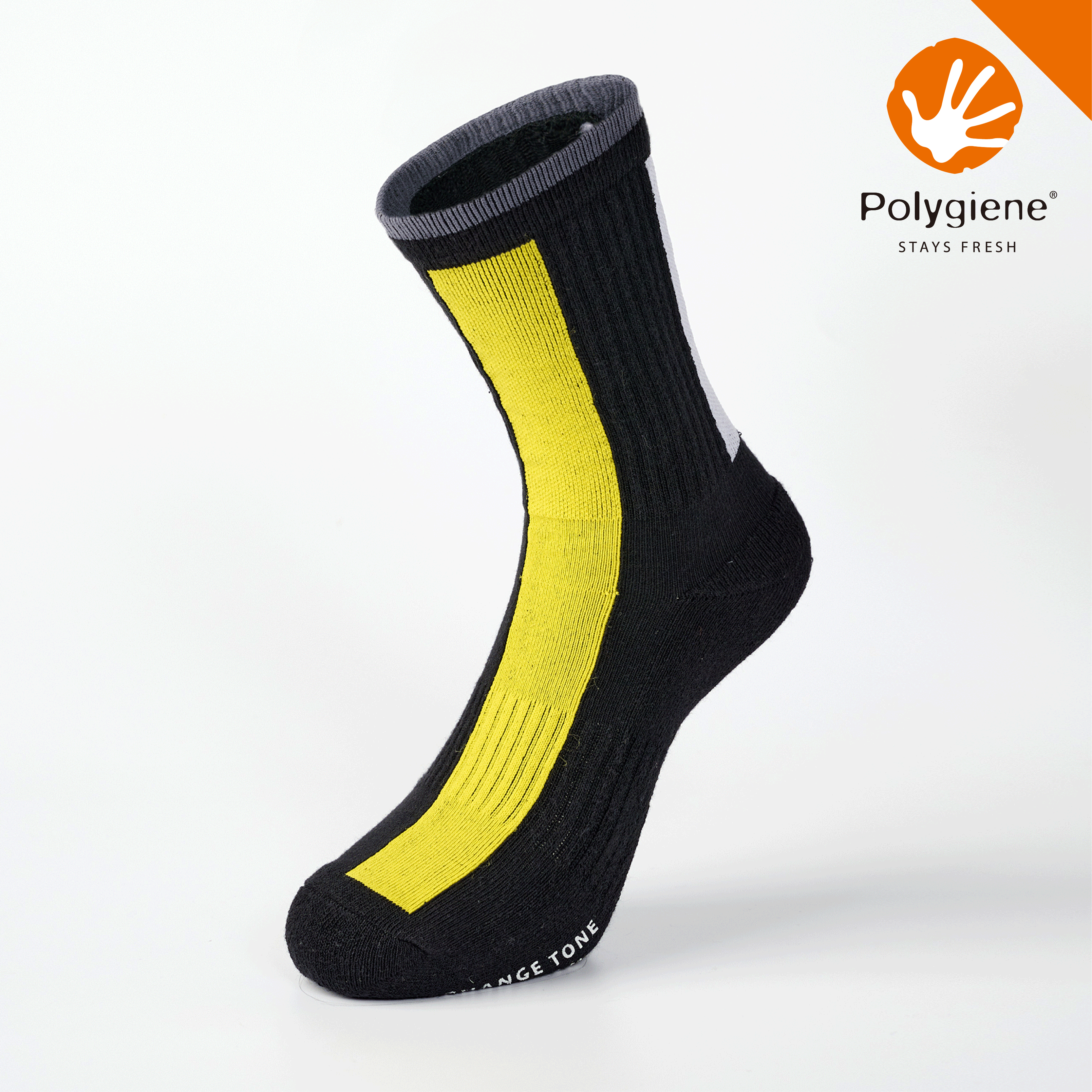 Rocket抗菌運動中筒襪〈黑/黃〉