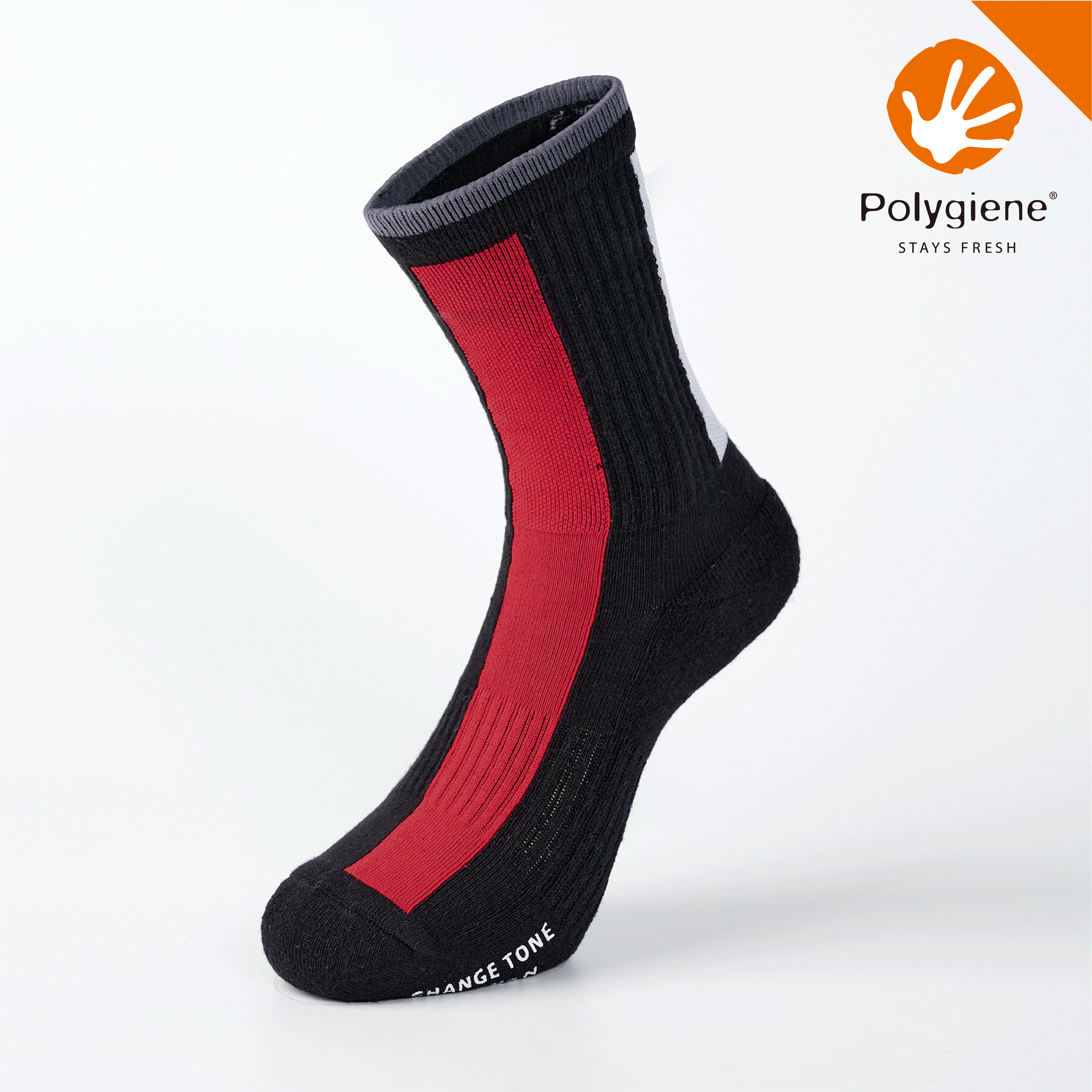 Rocket抗菌運動中筒襪〈黑/紅〉