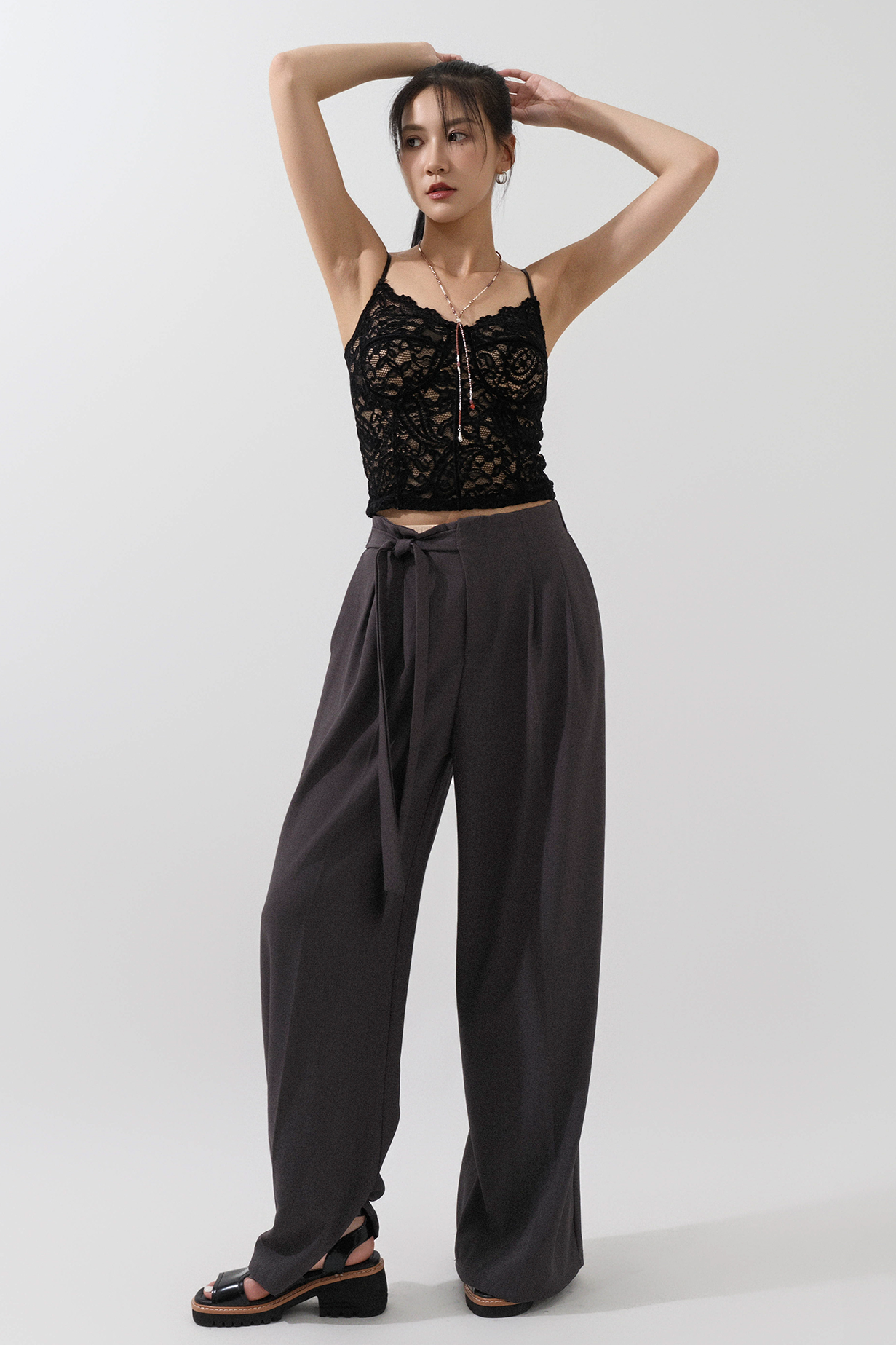 腰側綁帶闊西褲 (*現貨款式）