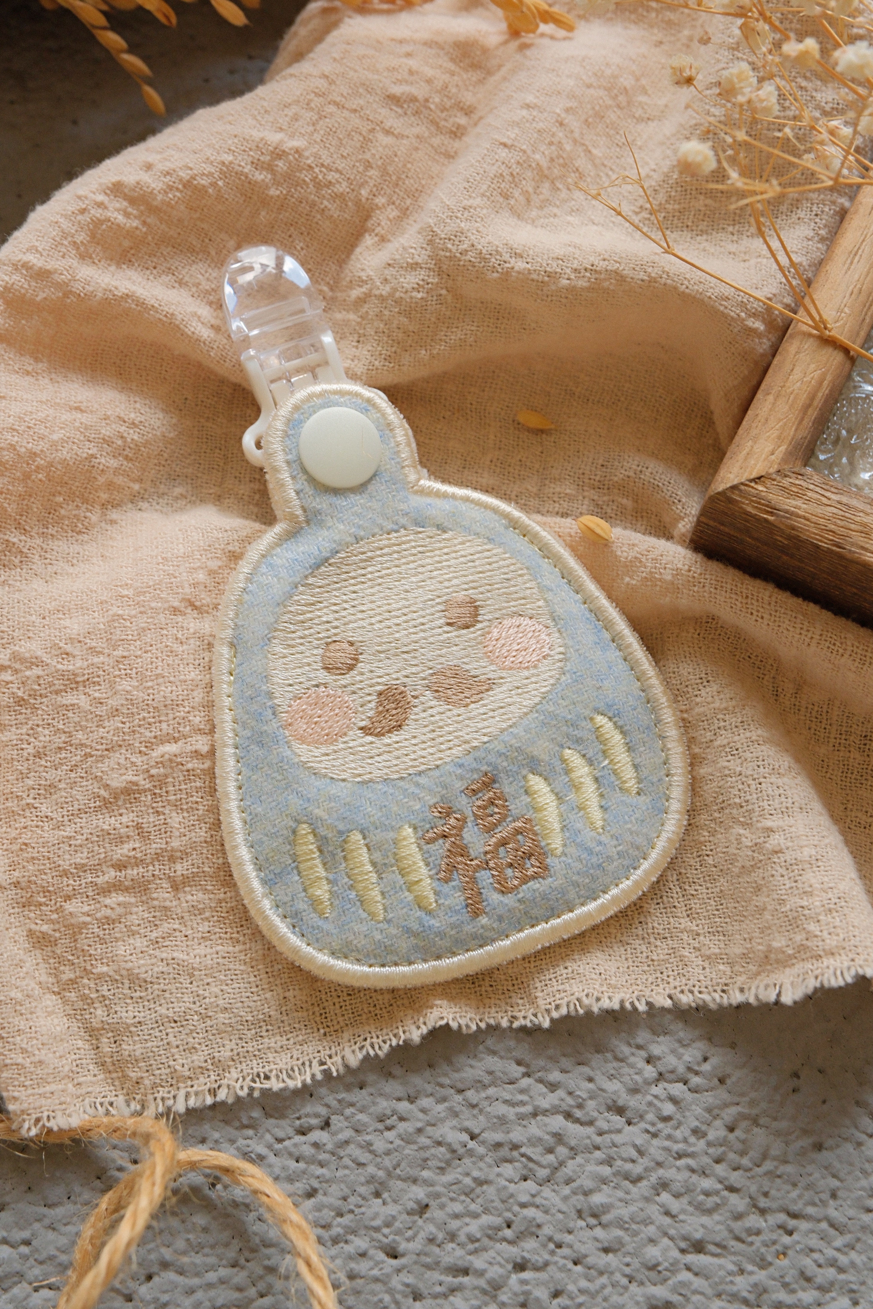 Hi Y.P store-刺繡平安符袋-獨家設計-達摩 ( 藍 )