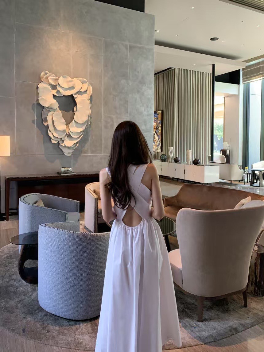 後交叉微露腰背心長洋裝