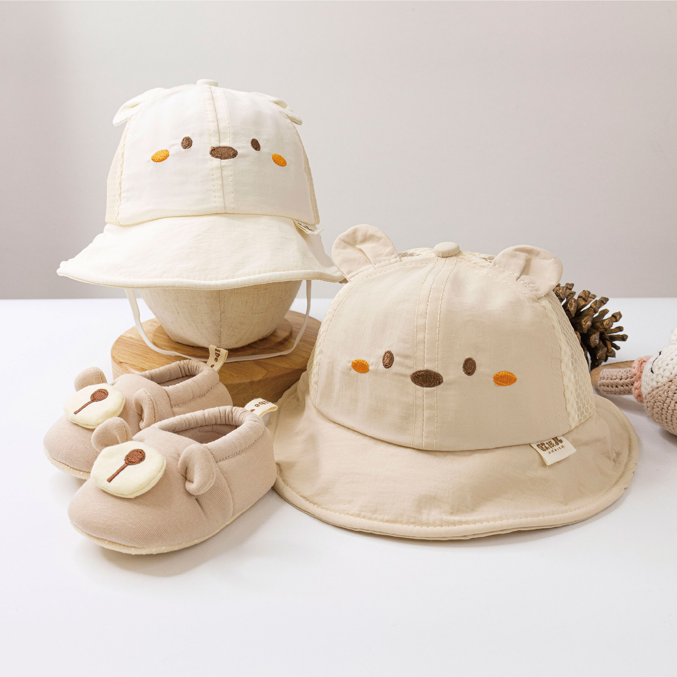 【JA1522】奶油小熊透氣軟簷漁夫帽＊二色