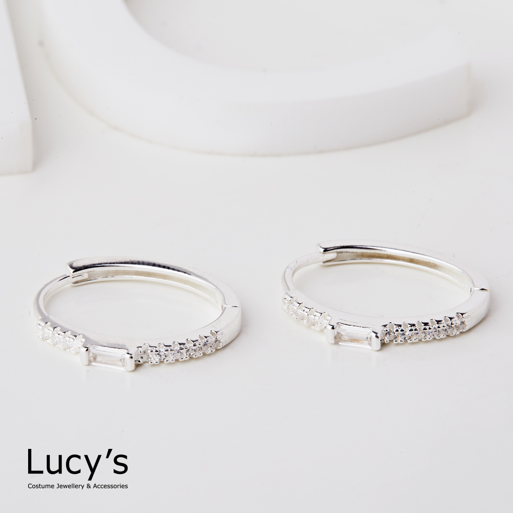 925純銀 單線晶鑽 易扣耳環 (123219)