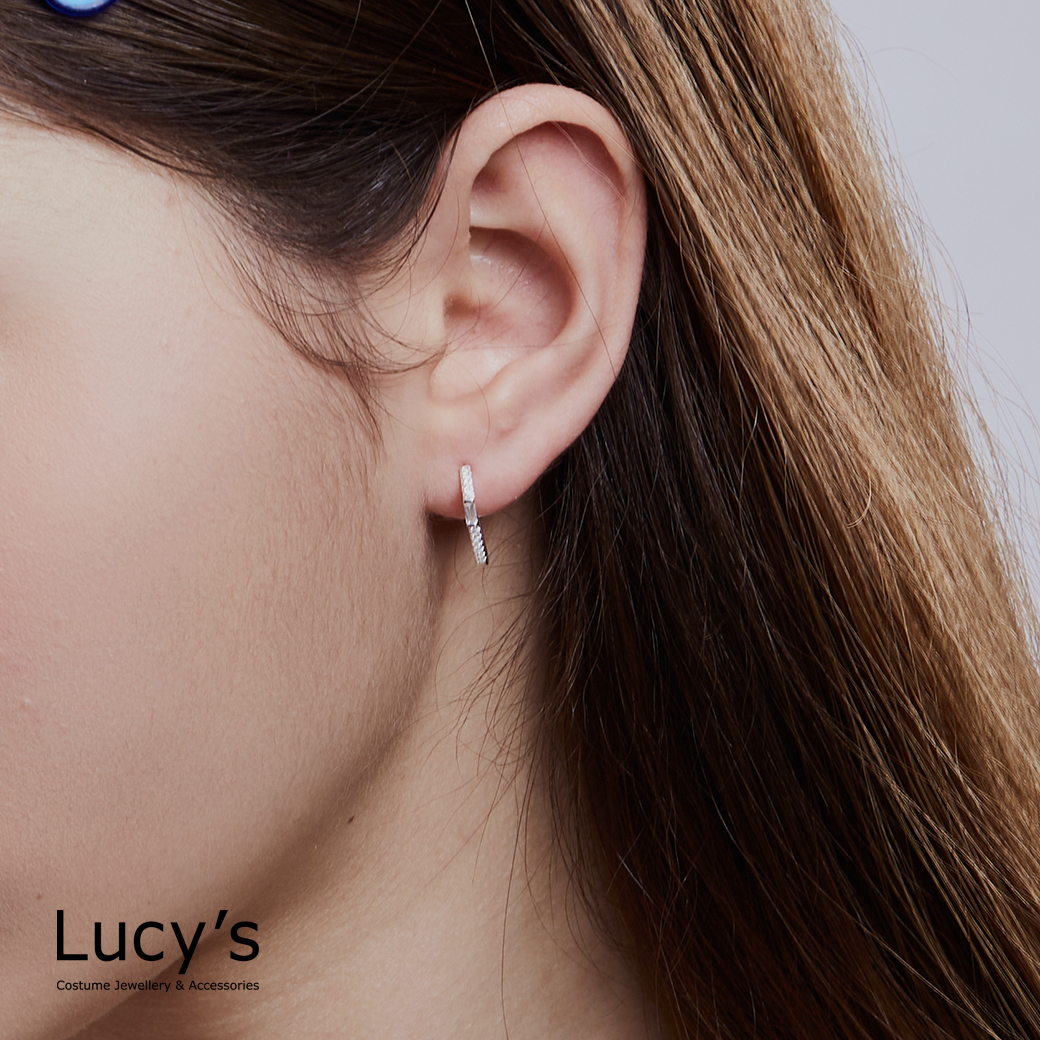 925純銀 單線晶鑽 易扣耳環 (123219)