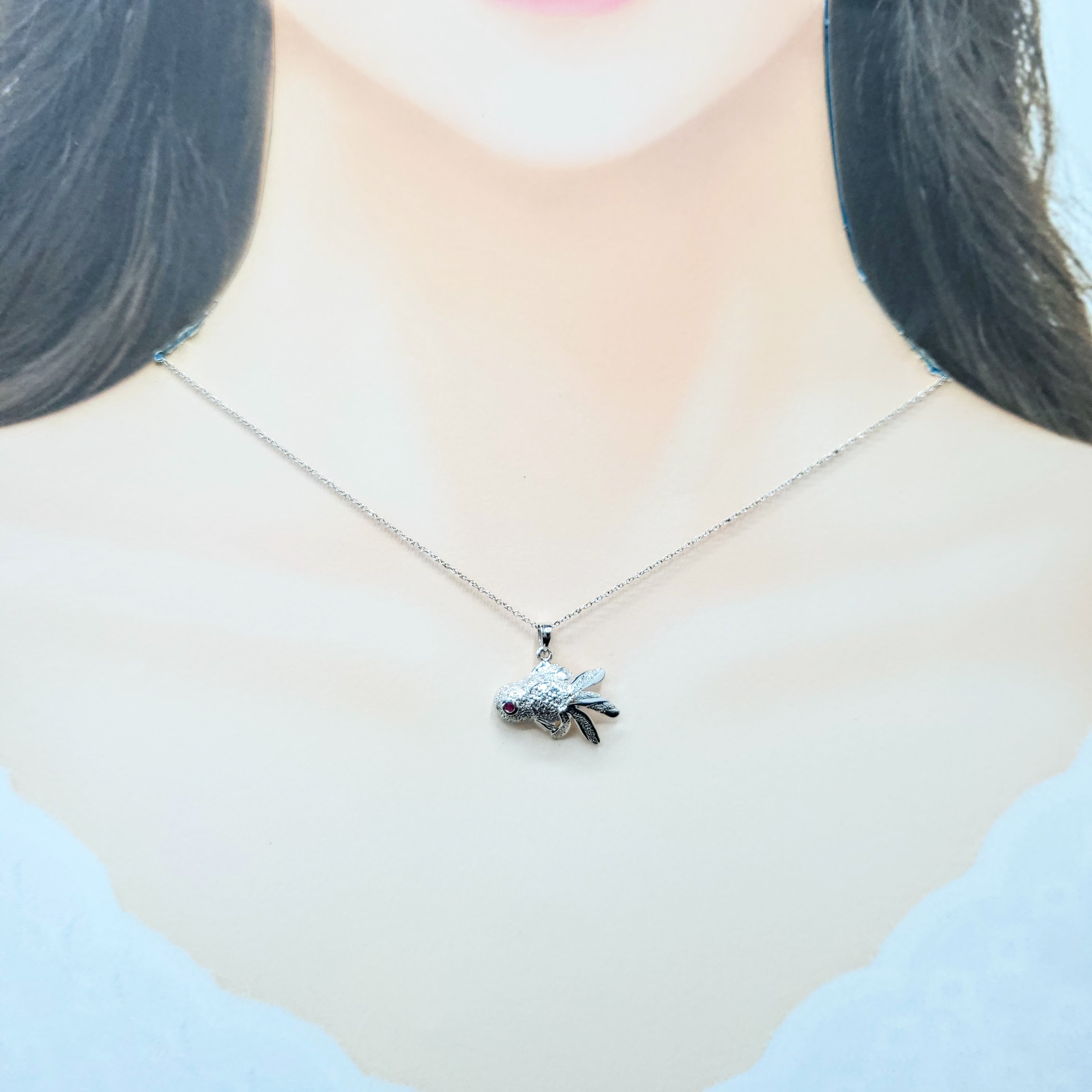 18K White Gold 0.07ct Diamond and Ruby Pendant