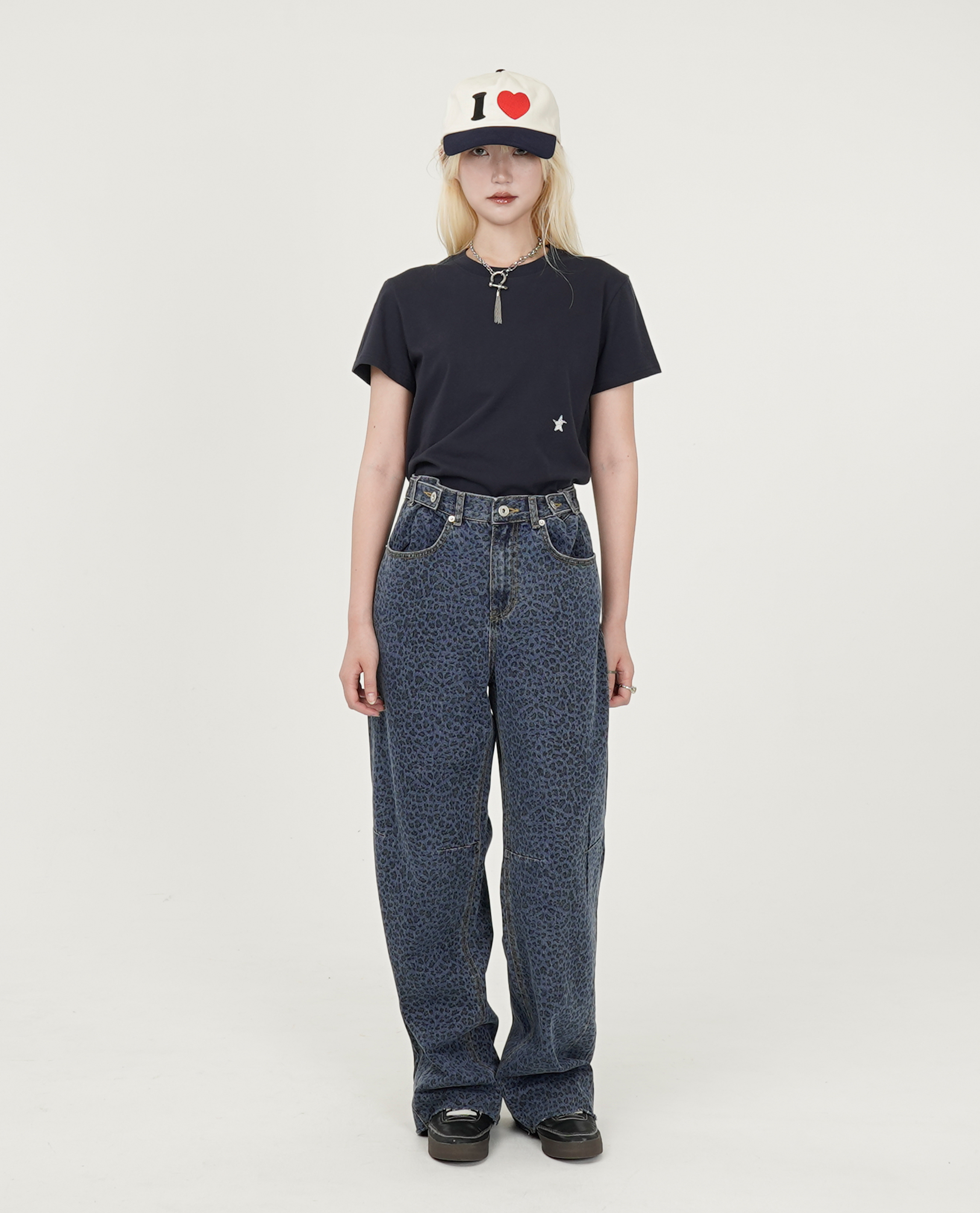 腰可調小豹紋牛仔