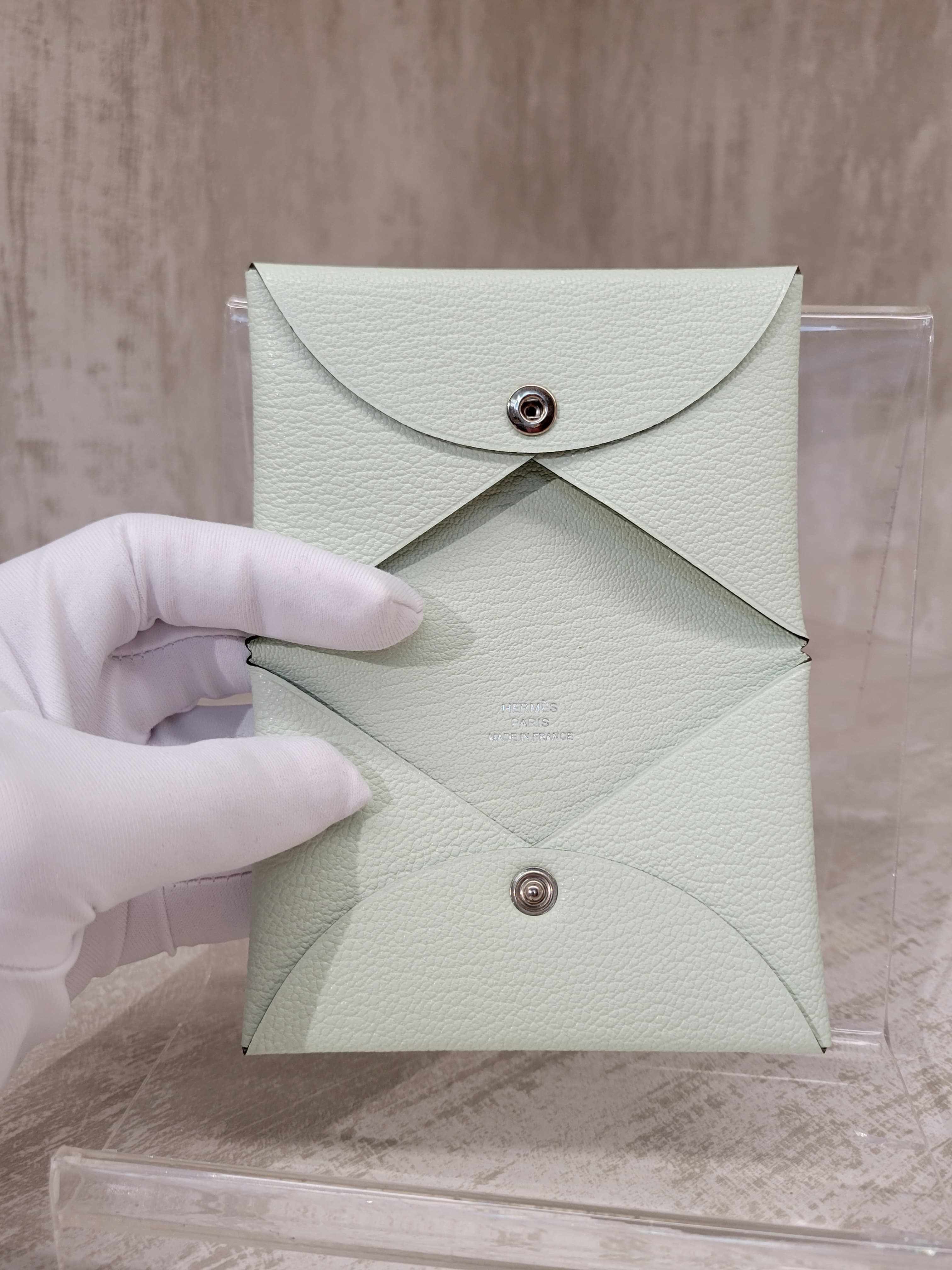 HERMES CALVI VERT FIZZ MYSORE 氣泡綠卡包山羊皮