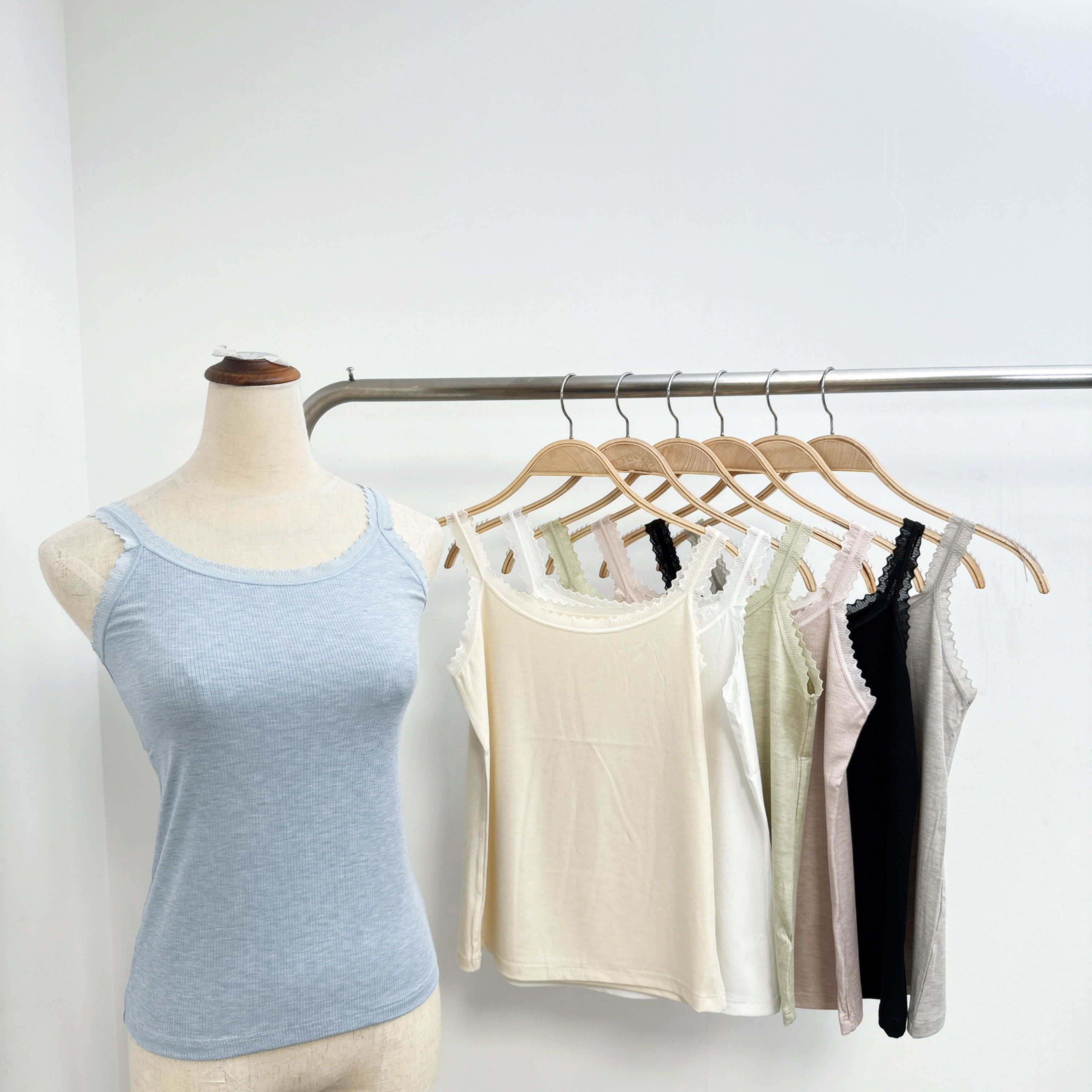 15038-羅紋喱士邊吊帶彈性打底衫心-2件裝