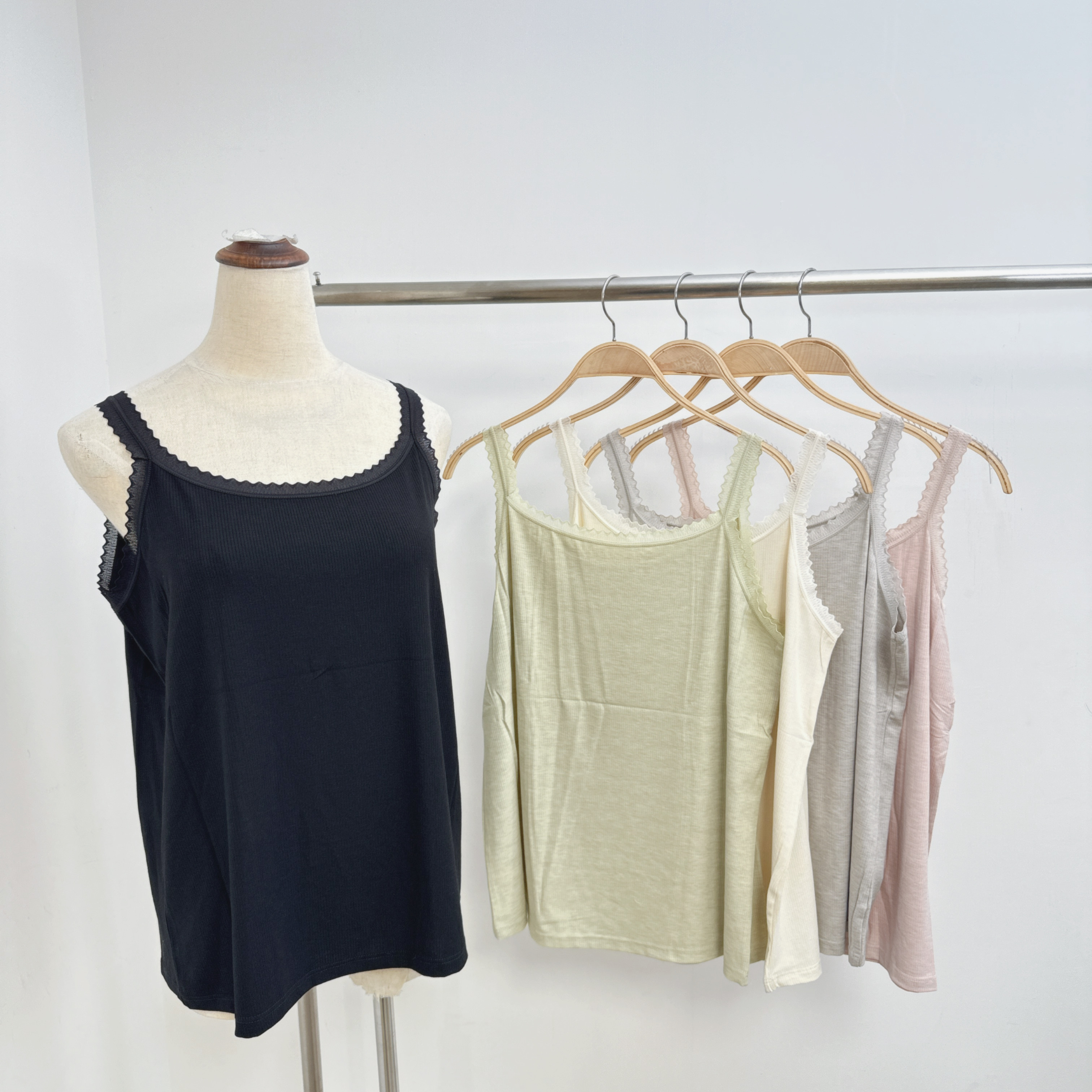 15038-1-大Size羅紋喱士邊吊帶彈性打底衫-2件裝