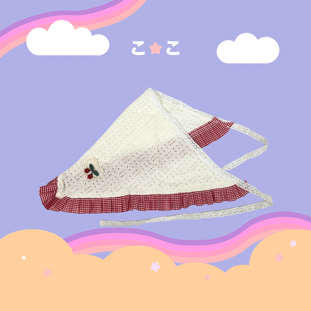 こ♡こ 櫻桃紅格蕾絲三角頭巾