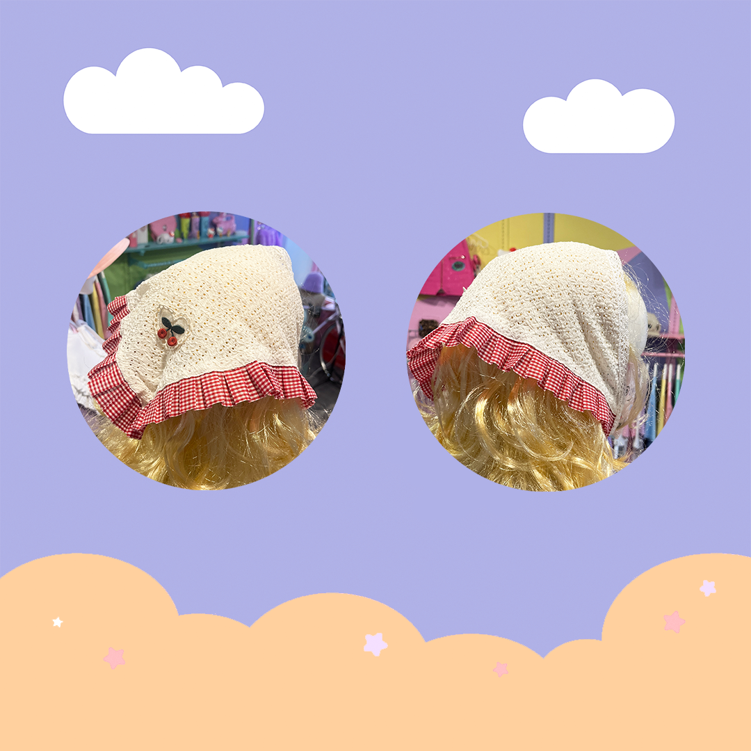 こ♡こ 櫻桃紅格蕾絲三角頭巾