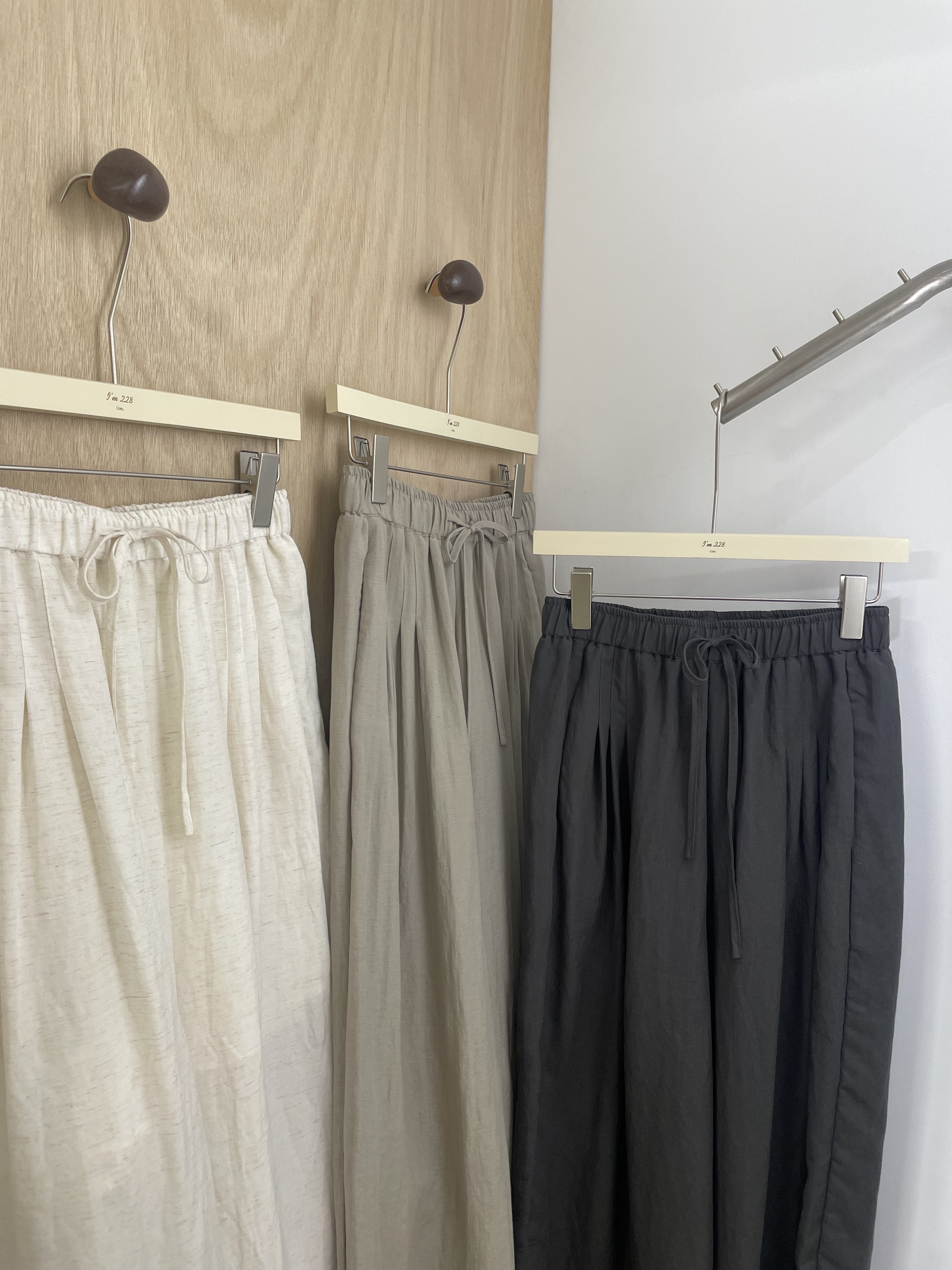 #228N467 亞麻隨性，闊直筒橡筋腰舒服褲