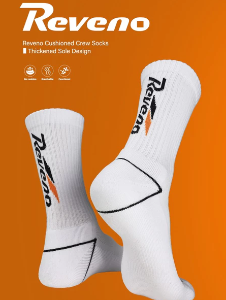 【REVENO】長筒氣墊運動白襪｜足底加厚｜排汗透氣｜MIT