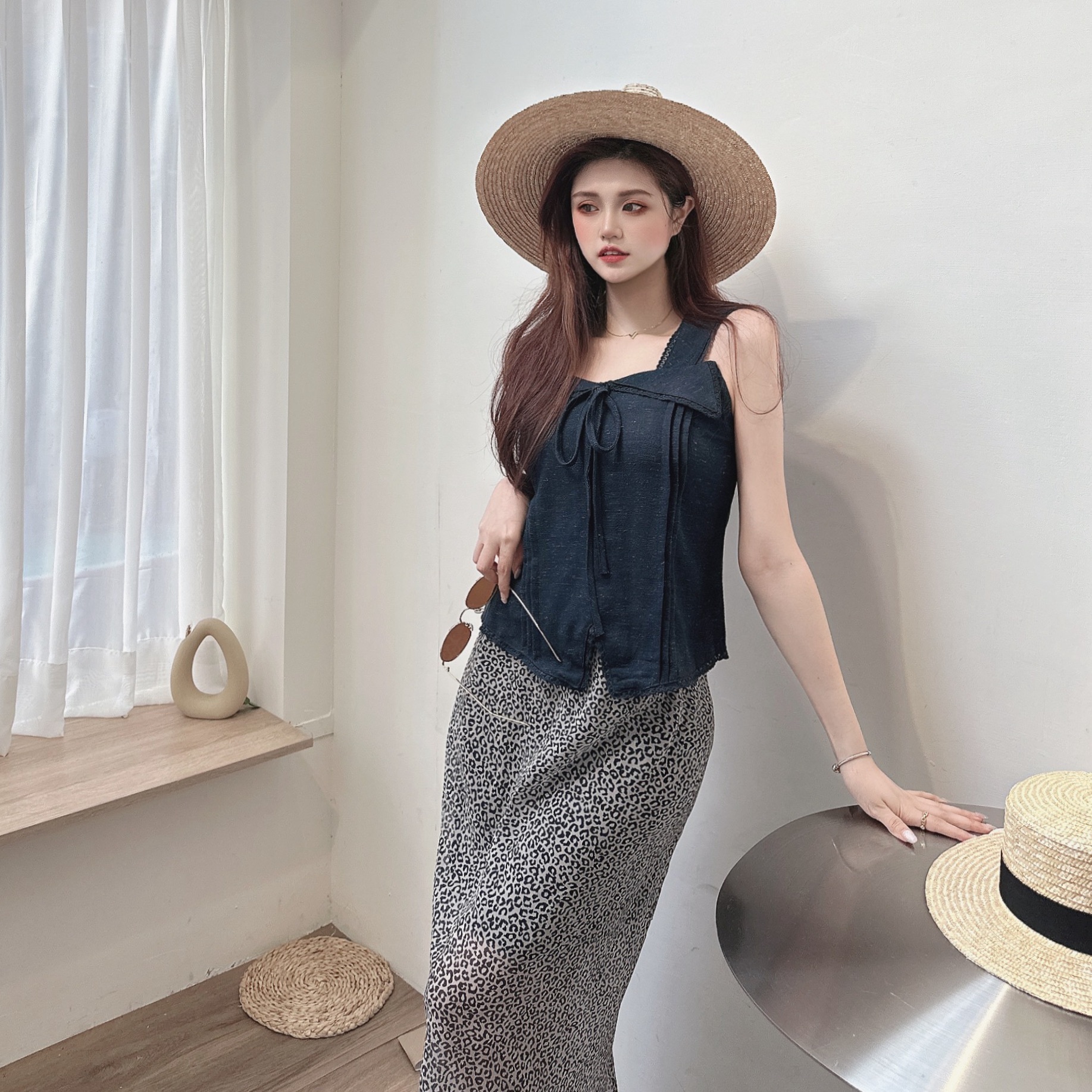 棉麻蕾絲蝴蝶結背心/三色