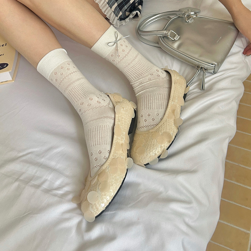 《6086》♾️芭蕾風韓系金屬蝴蝶結中筒夏季薄款襪