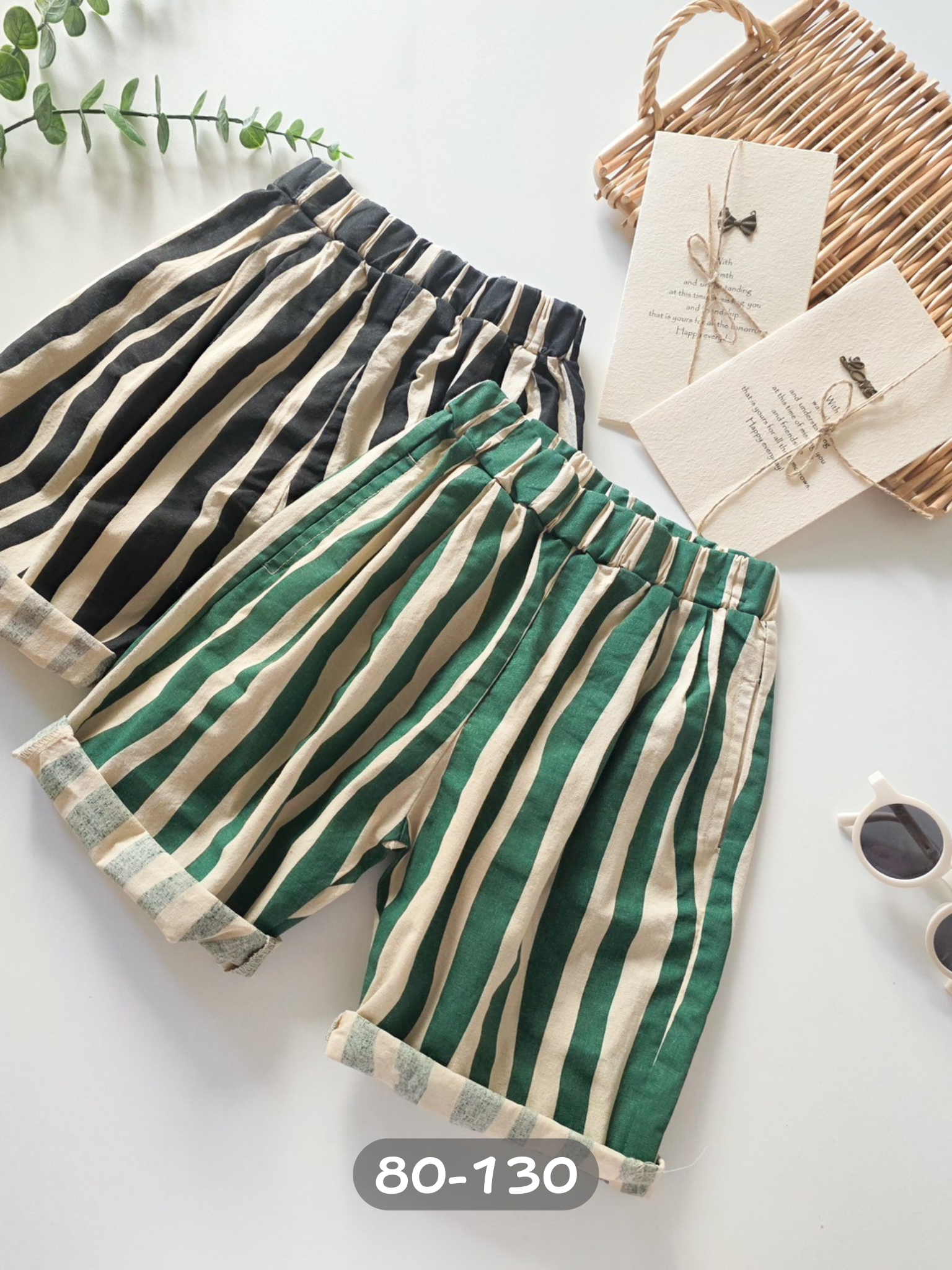 撞色直條紋 七分褲