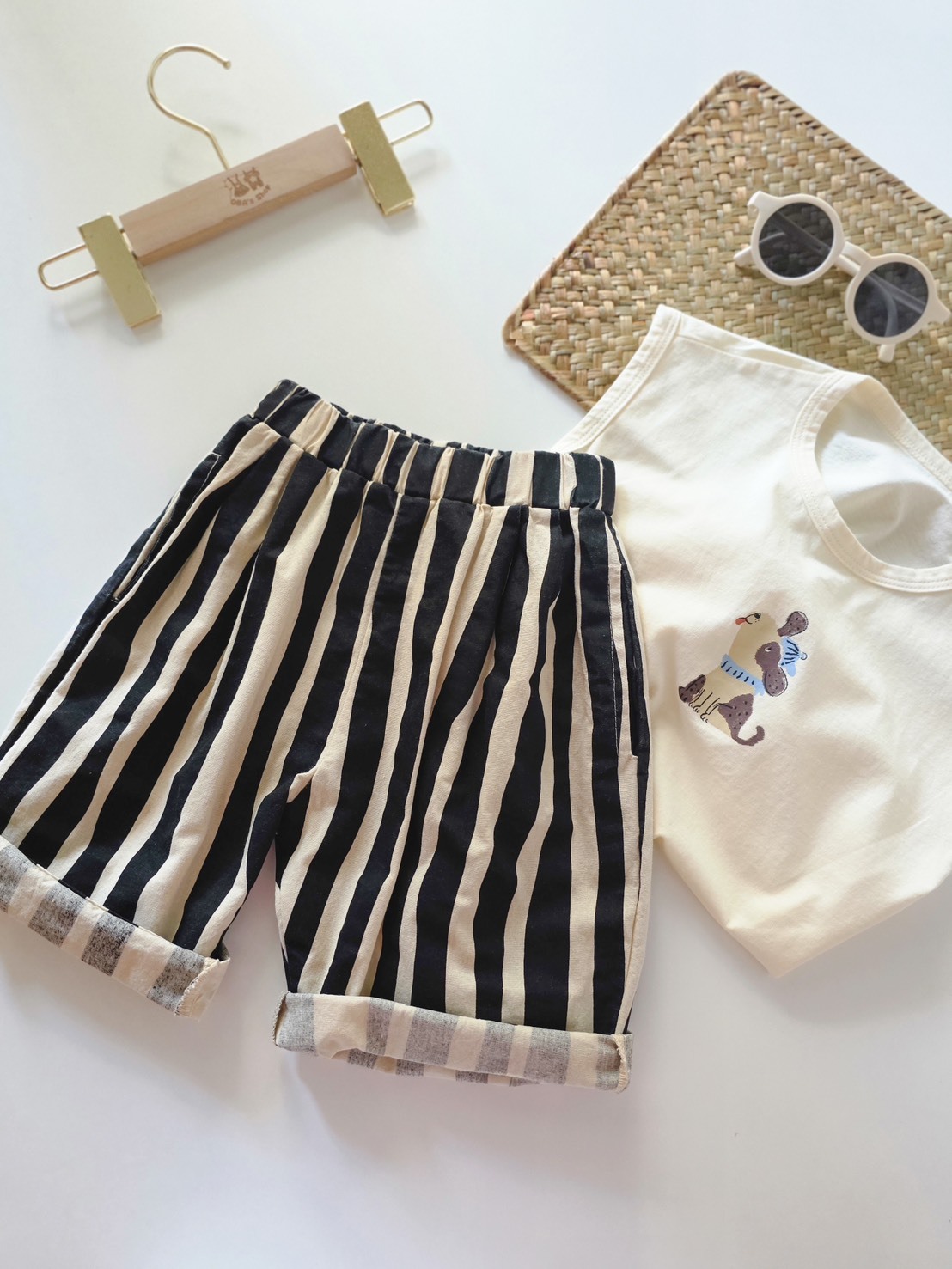 撞色直條紋 七分褲