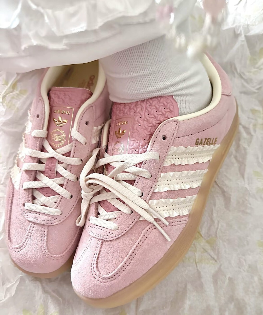 Adidas Gazelle Indoor W 蕾絲 粉紅 麂皮 膠底 復古 德訓鞋 女鞋