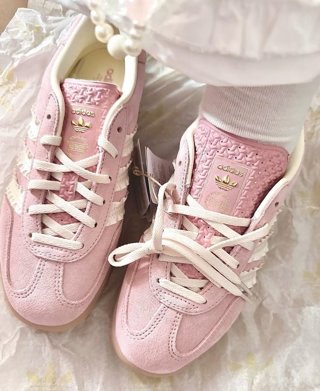 Adidas Gazelle Indoor W 蕾絲 粉紅 麂皮 膠底 復古 德訓鞋 女鞋