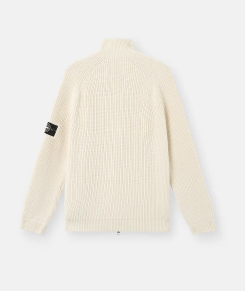 STONE ISLAND  口袋和漁夫羅紋細節拉鍊毛衣  象牙白   JUN25