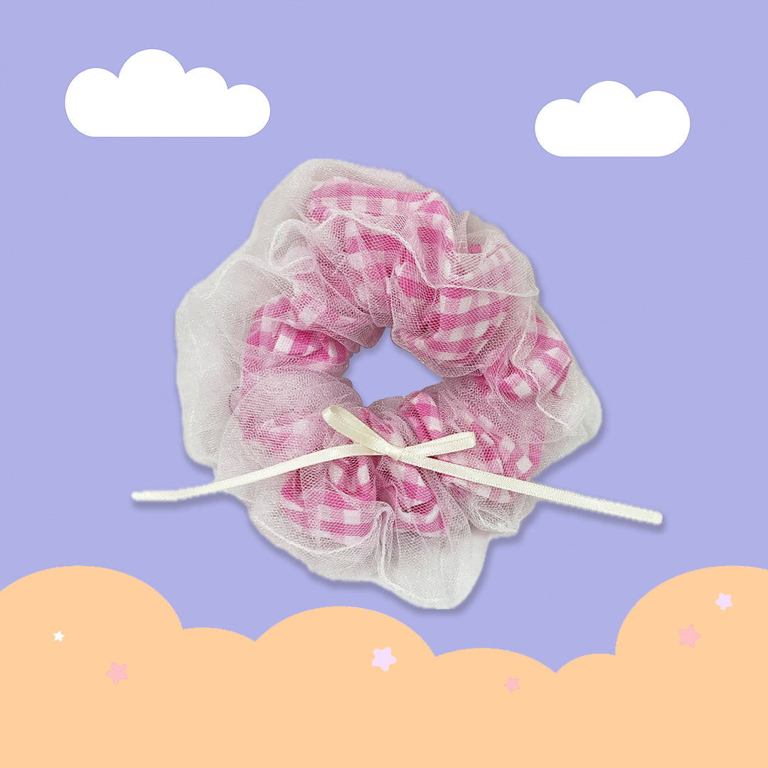 こ♡こ 粉格紋蝴蝶結大腸髮圈