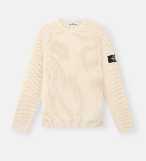 STONE ISLAND  漁夫羅紋面料細節和插肩袖圓領毛衣  象牙白   JUN25