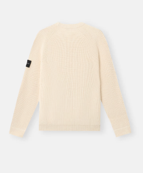 STONE ISLAND  漁夫羅紋面料細節和插肩袖圓領毛衣  象牙白   JUN25