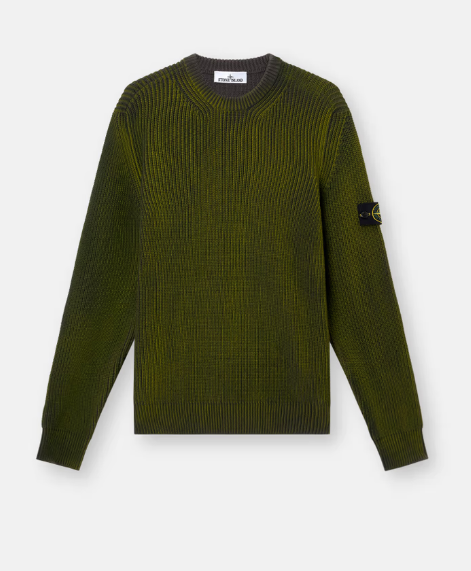 STONE ISLAND  雙色噴霧和漁夫羅紋細節圓領毛衣  JUN25