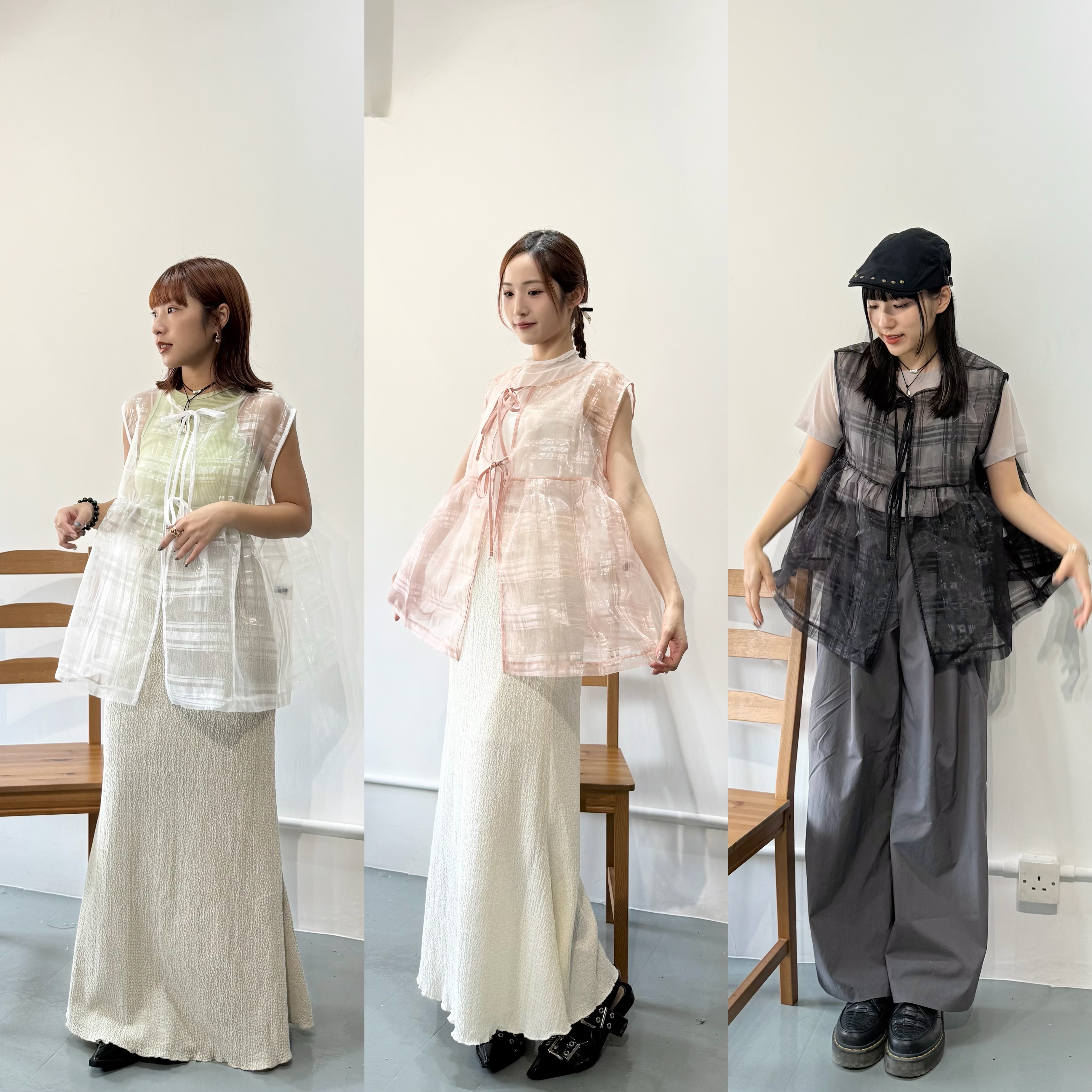 透視暗格紋ribbon vest