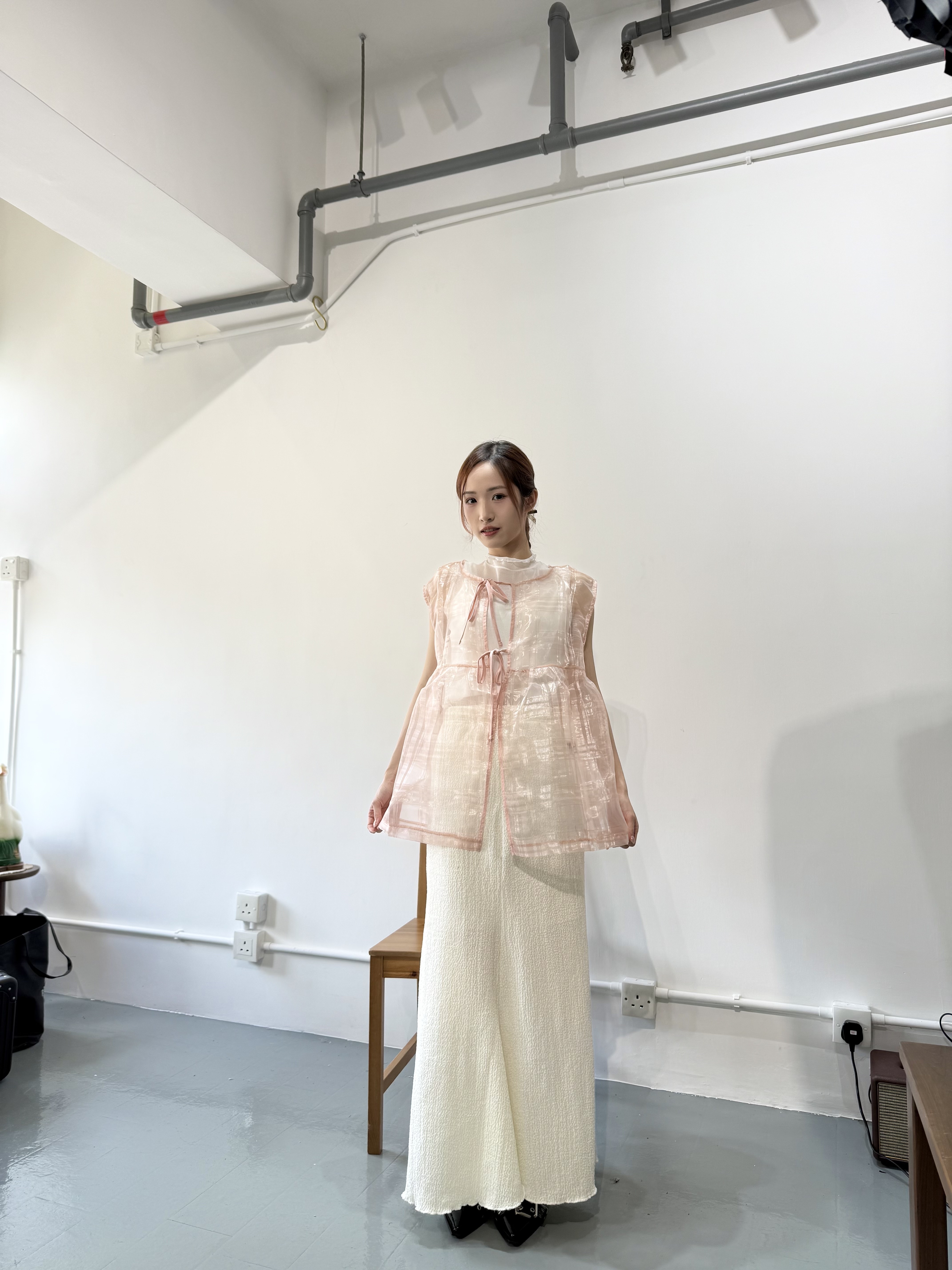 透視暗格紋ribbon vest