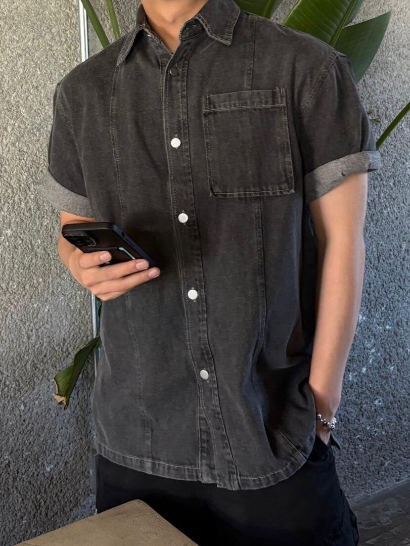 洗水淨色牛仔短袖恤衫 Lowell-072S