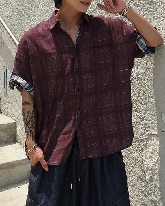 格仔短袖恤衫 And More-086S